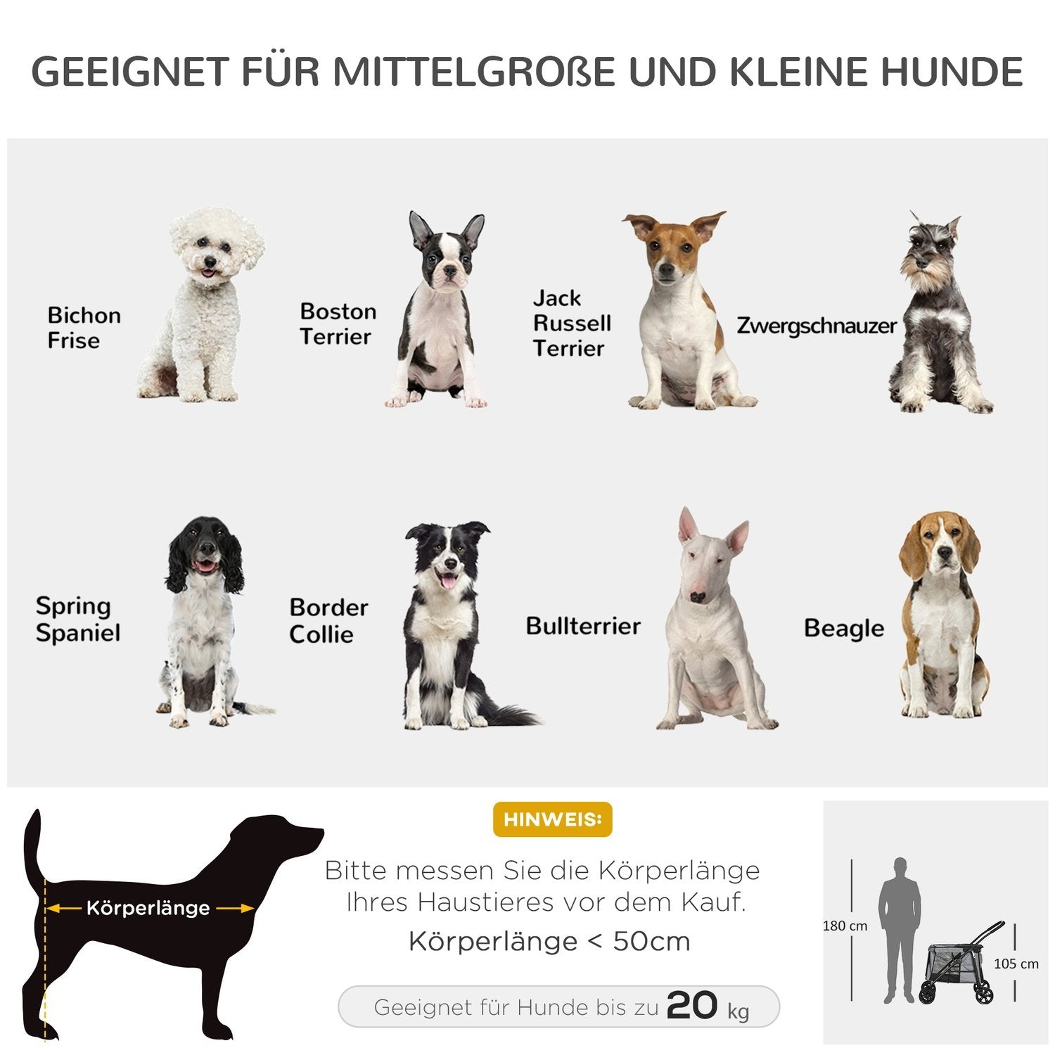 Hundeklapvogn, Sammenfoldelig Hundeklapvogn, Hundeklapvogn med pude, Kattevogn op til 20 kg, Kattevogn, Meshvindue, Oxfordstof, Grå+Sort