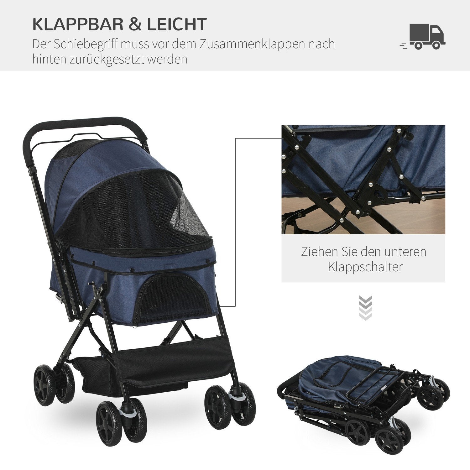 Kæledyrsvogn Kat Buggy Oxford Blå 76,5X52X95Cm Små hunde og katte