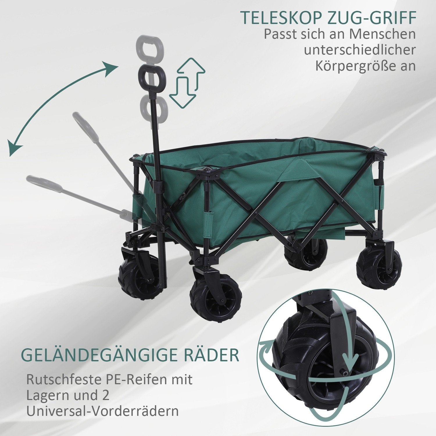 Håndkærre Sammenfoldelig håndvogn 360° havevogn Teleskophåndtag Justerbar op til 20 kg Metal Oxford Green 108X55X59-89Cm