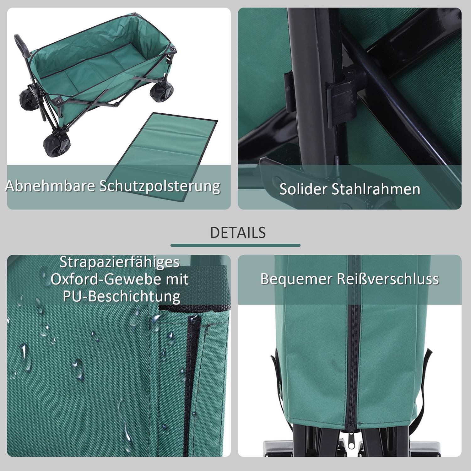 Håndkærre Sammenfoldelig håndvogn 360° havevogn Teleskophåndtag Justerbar op til 20 kg Metal Oxford Green 108X55X59-89Cm