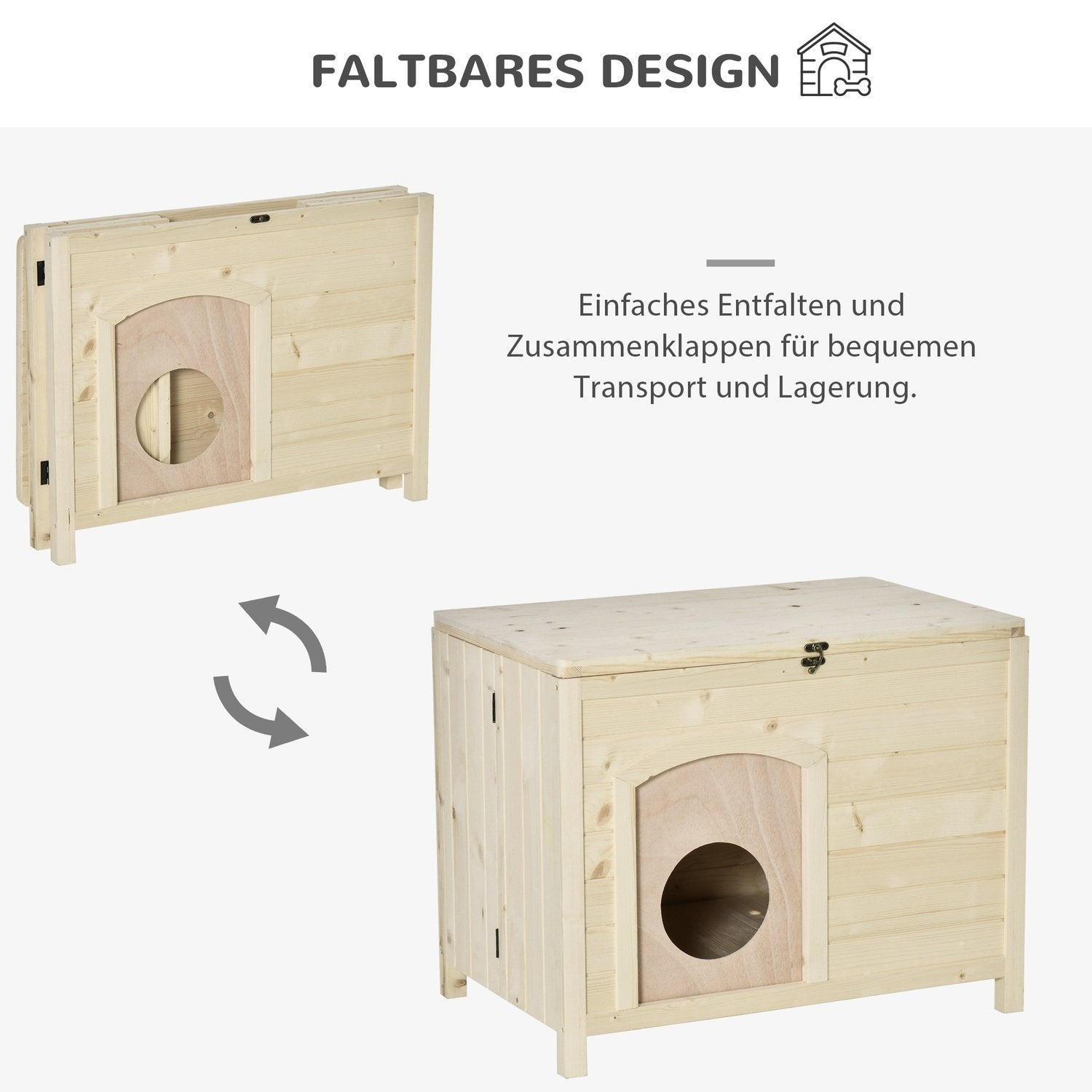 Hundkennel Hopfällbart Hundhus Av Massivt Trä, Naturligt, 78X51X62Cm