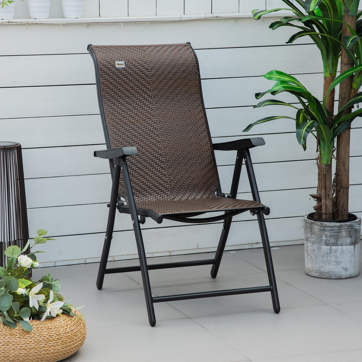 Havestol I Poly Rattan Sammenklappelig Ryglæn 7 Niveauer Justerbar Foldestol Med Armlæn Til Havebalkon Og Terrasse 58 X 71 X 111 Cm