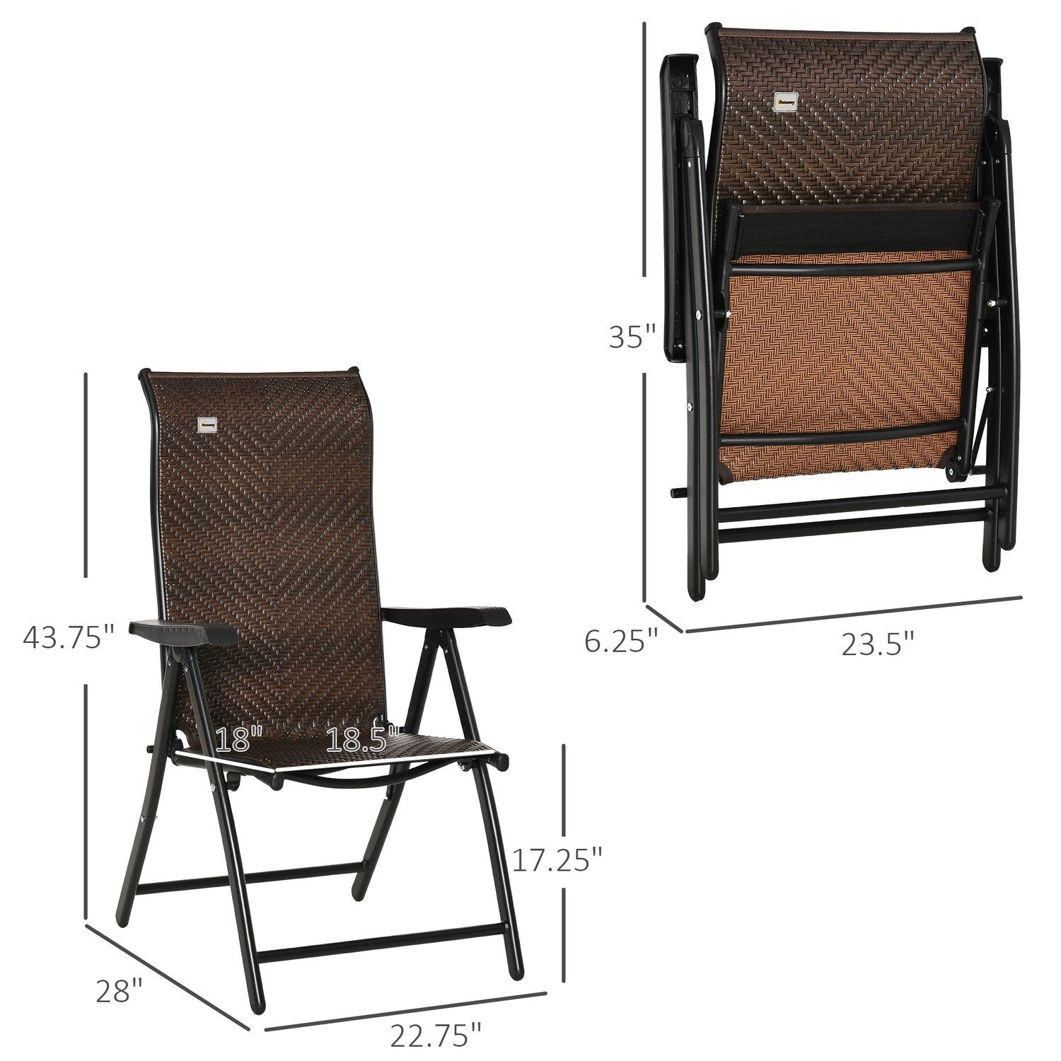 Havestol I Poly Rattan Sammenklappelig Ryglæn 7 Niveauer Justerbar Foldestol Med Armlæn Til Havebalkon Og Terrasse 58 X 71 X 111 Cm