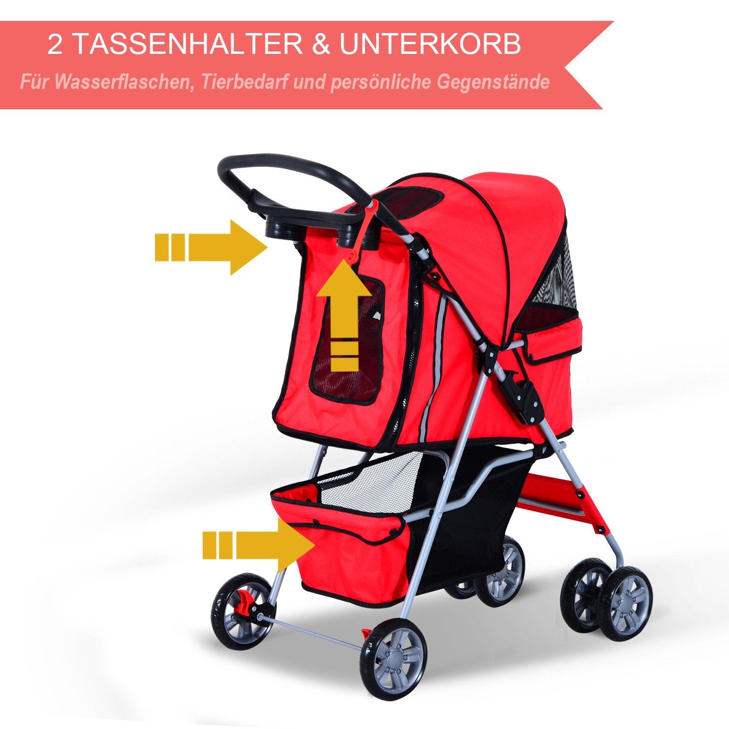 Dog Buggy Dog Cart I Röd, Hundvagn Buggy Stroller Jogger Trailer, Lätt & Hopfällbar