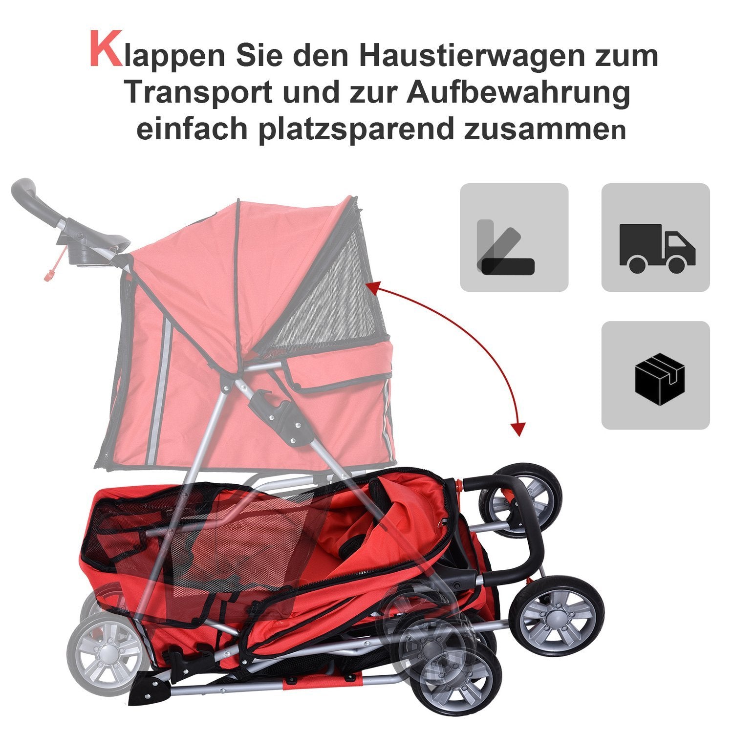 Dog Buggy Dog Cart I Röd, Hundvagn Buggy Stroller Jogger Trailer, Lätt & Hopfällbar