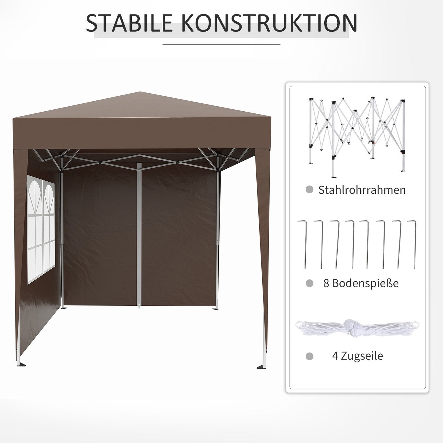 Sammenfoldelig lysthus 2 X 2M lysthus med 4 sidevægge, vindue, telt med UV-beskyttelse, havetelt med bæretaske, stål Oxford, hvid