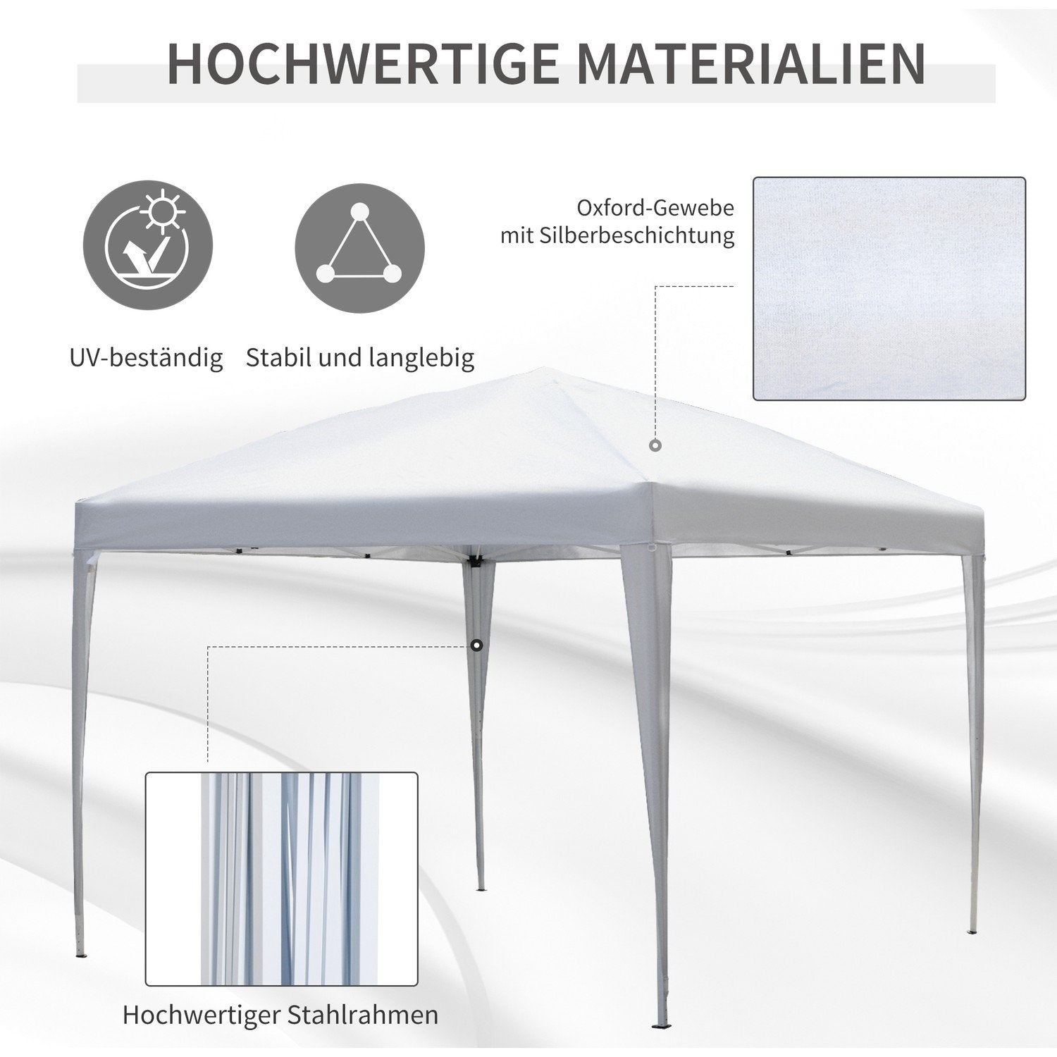 Gazebo 2,95X2,95M Pop-Up Foldbart Gazebo, UV-beskyttelse, Sammenfoldelig, Stål+Oxford, Hvid