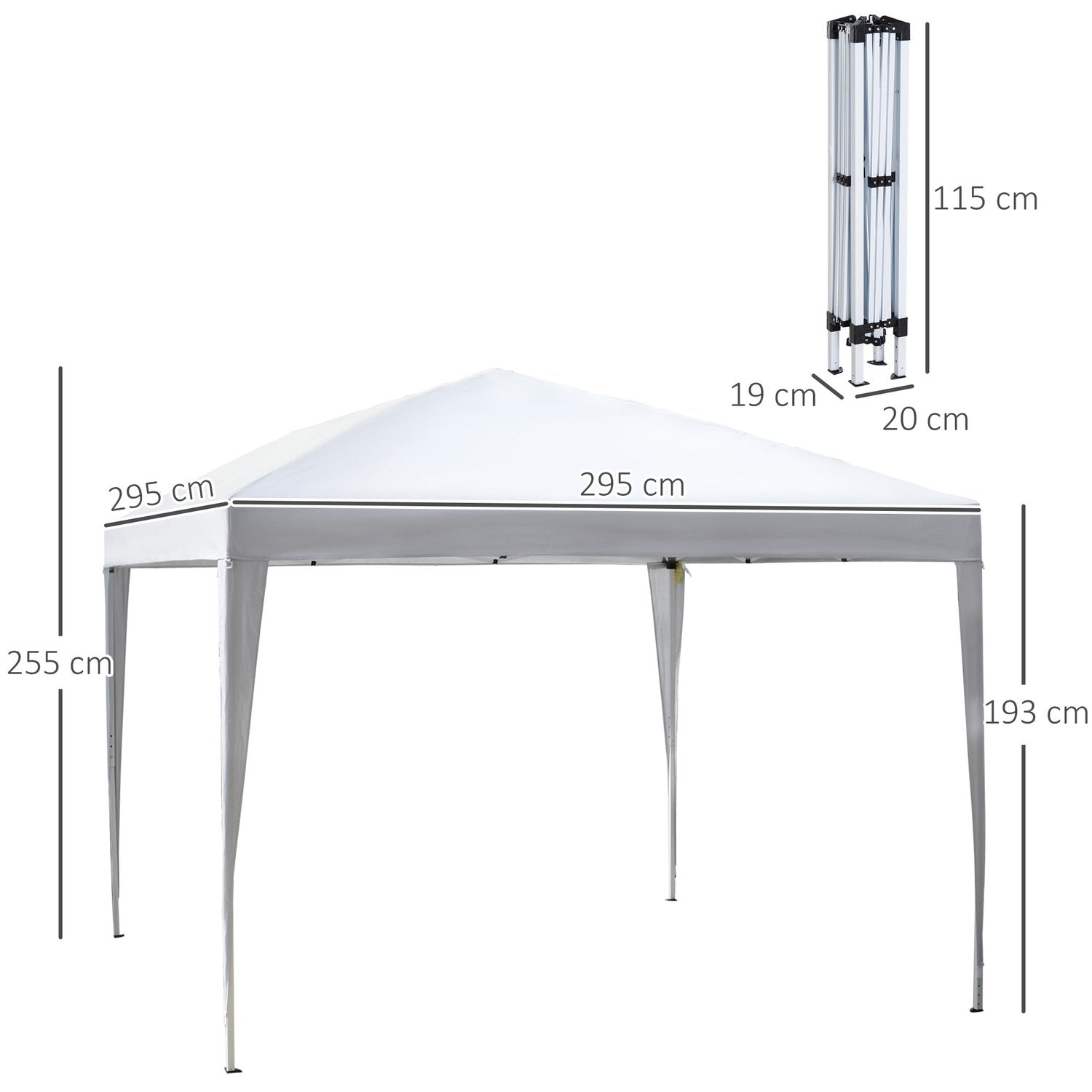 Gazebo 2,95X2,95M Pop-Up Foldbart Gazebo, UV-beskyttelse, Sammenfoldelig, Stål+Oxford, Hvid