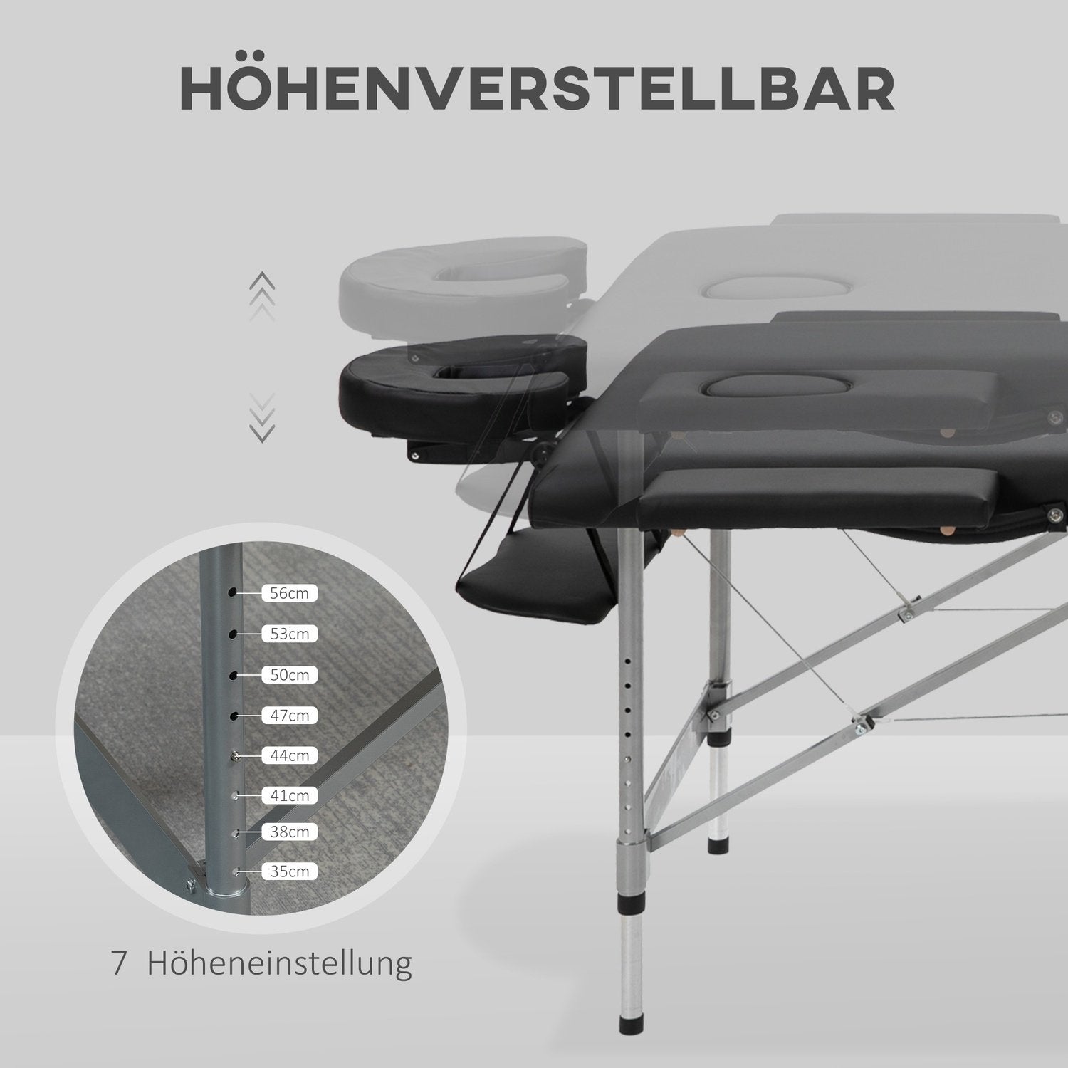 Foldemassagebord, professionelt 7-zoners massagebord, højdejusterbart, belastning op til 130 kg, ideel til spa og salon, sort