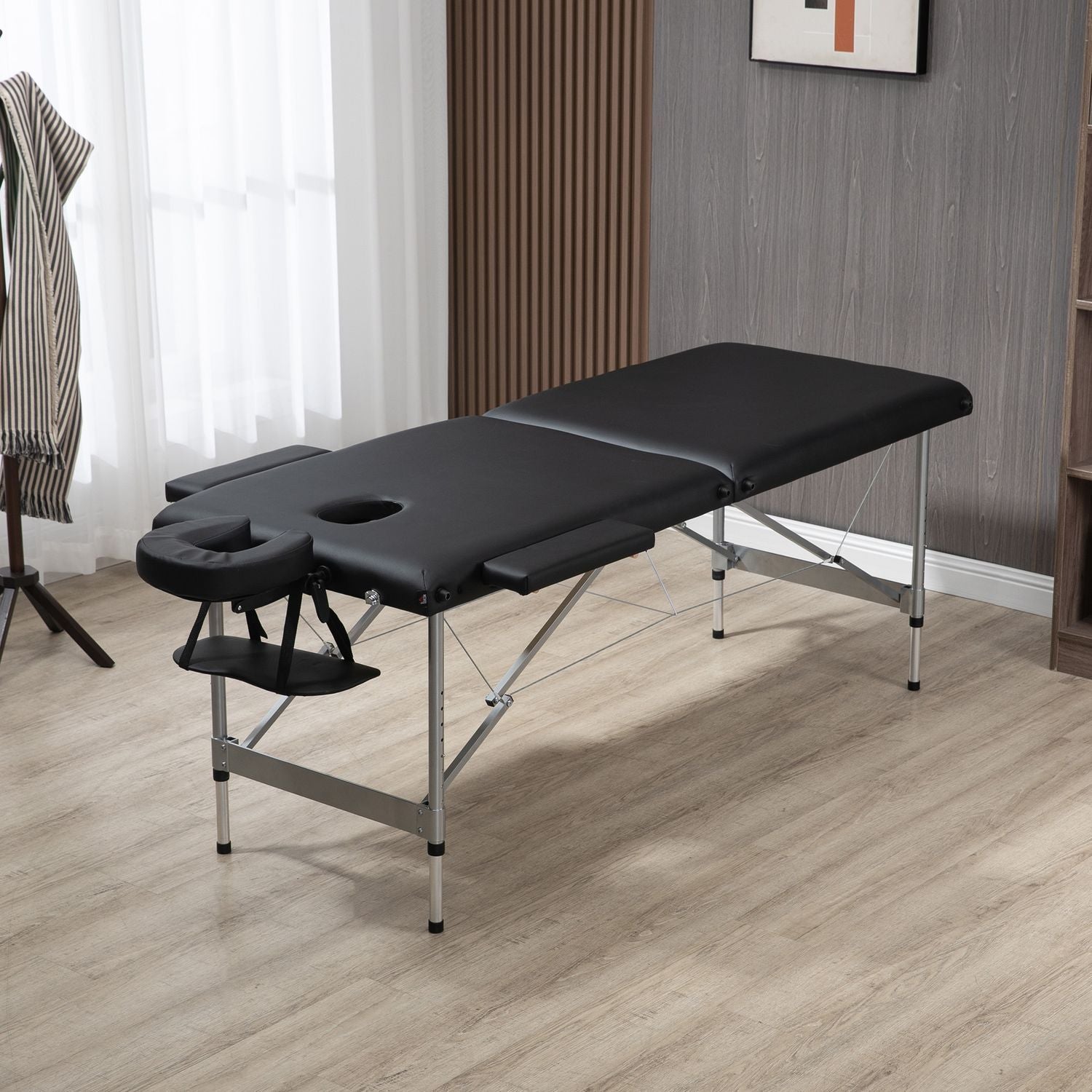 Foldemassagebord, professionelt 7-zoners massagebord, højdejusterbart, belastning op til 130 kg, ideel til spa og salon, sort