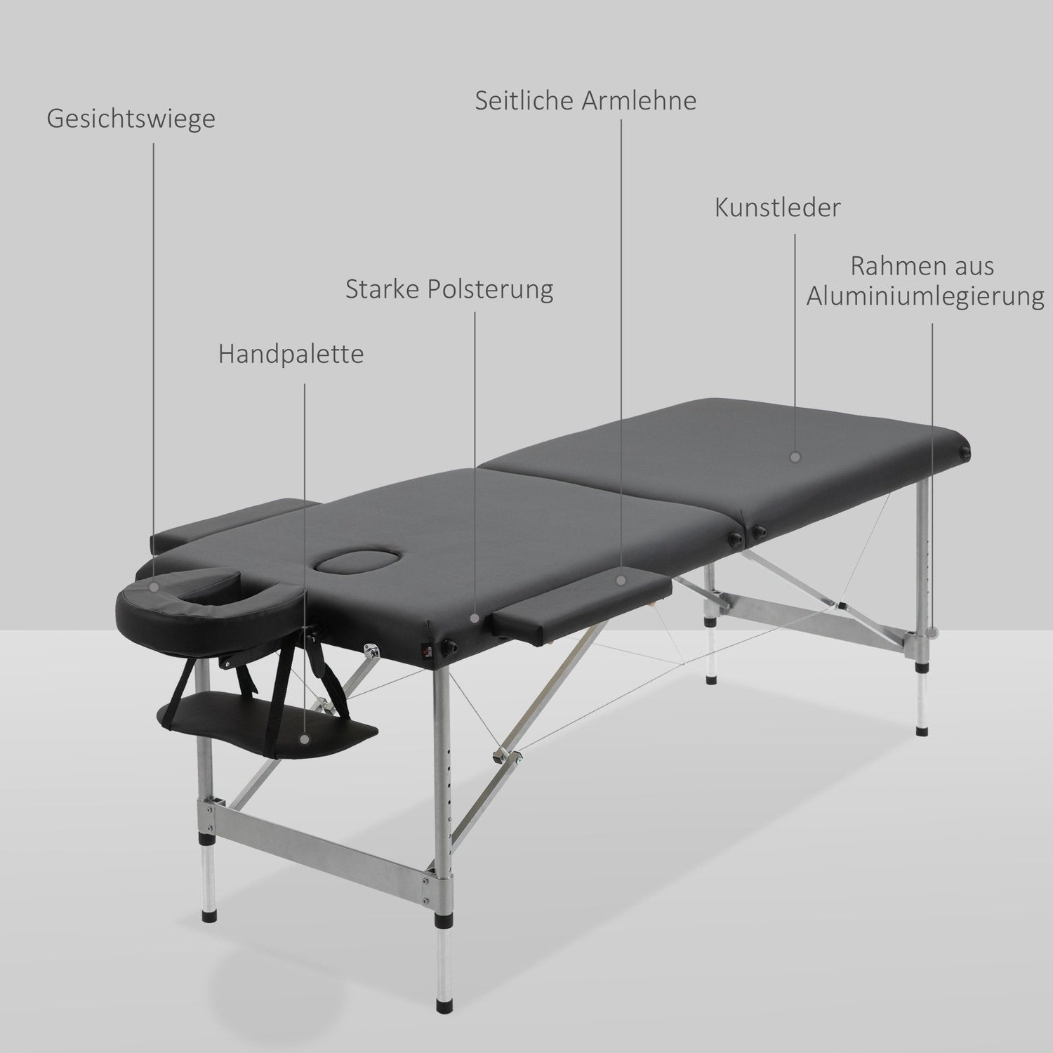 Foldemassagebord, professionelt 7-zoners massagebord, højdejusterbart, belastning op til 130 kg, ideel til spa og salon, sort