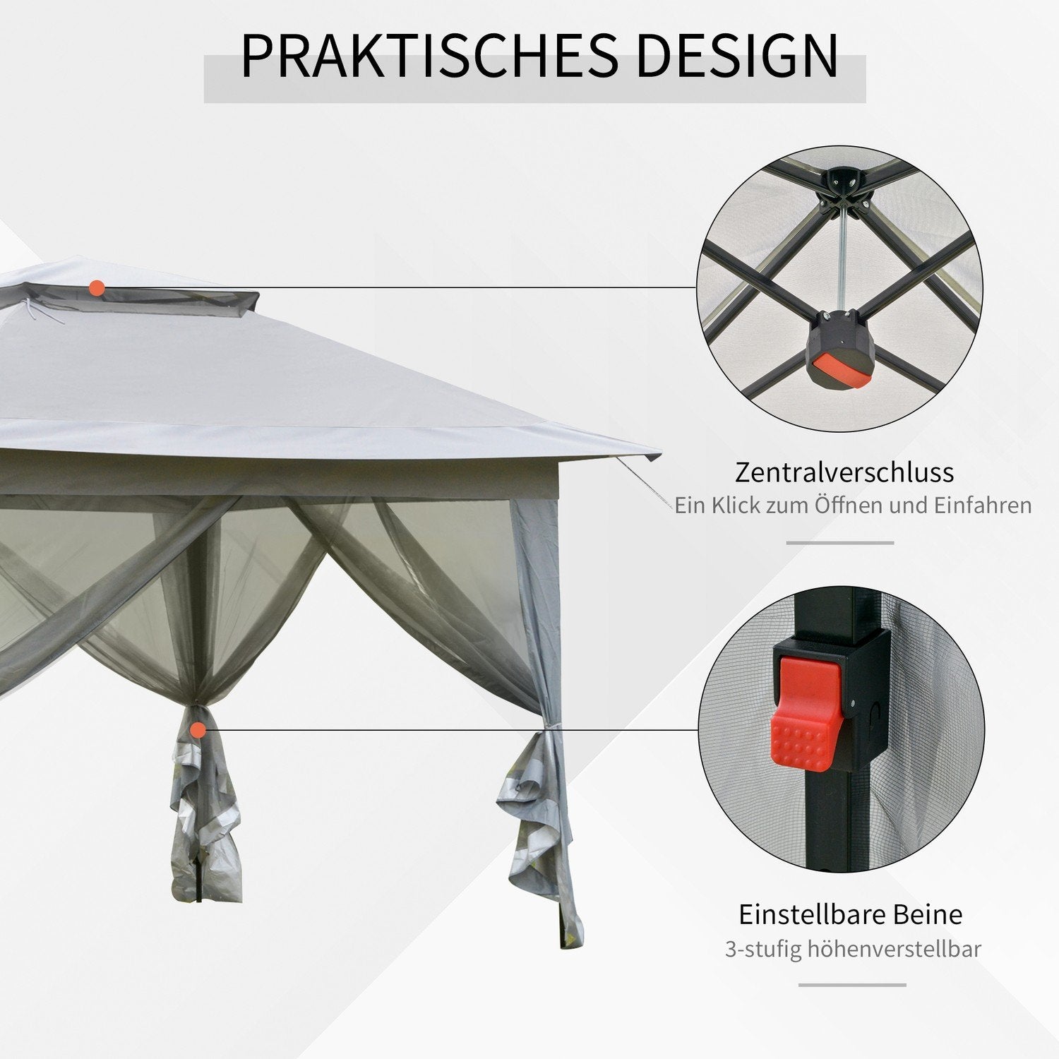 Foldepavillon Pop-up telt Havepavillon inklusive rullepose Stål+Oxford+Mesh Grå 3,64X3,64X2,94M