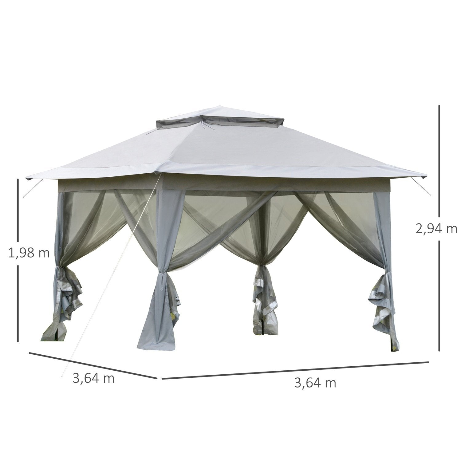 Foldepavillon Pop-up telt Havepavillon inklusive rullepose Stål+Oxford+Mesh Grå 3,64X3,64X2,94M