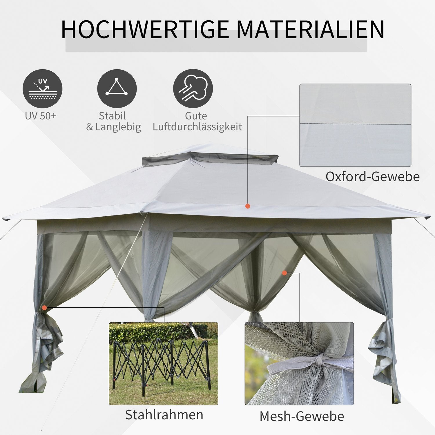 Foldepavillon Pop-up telt Havepavillon inklusive rullepose Stål+Oxford+Mesh Grå 3,64X3,64X2,94M