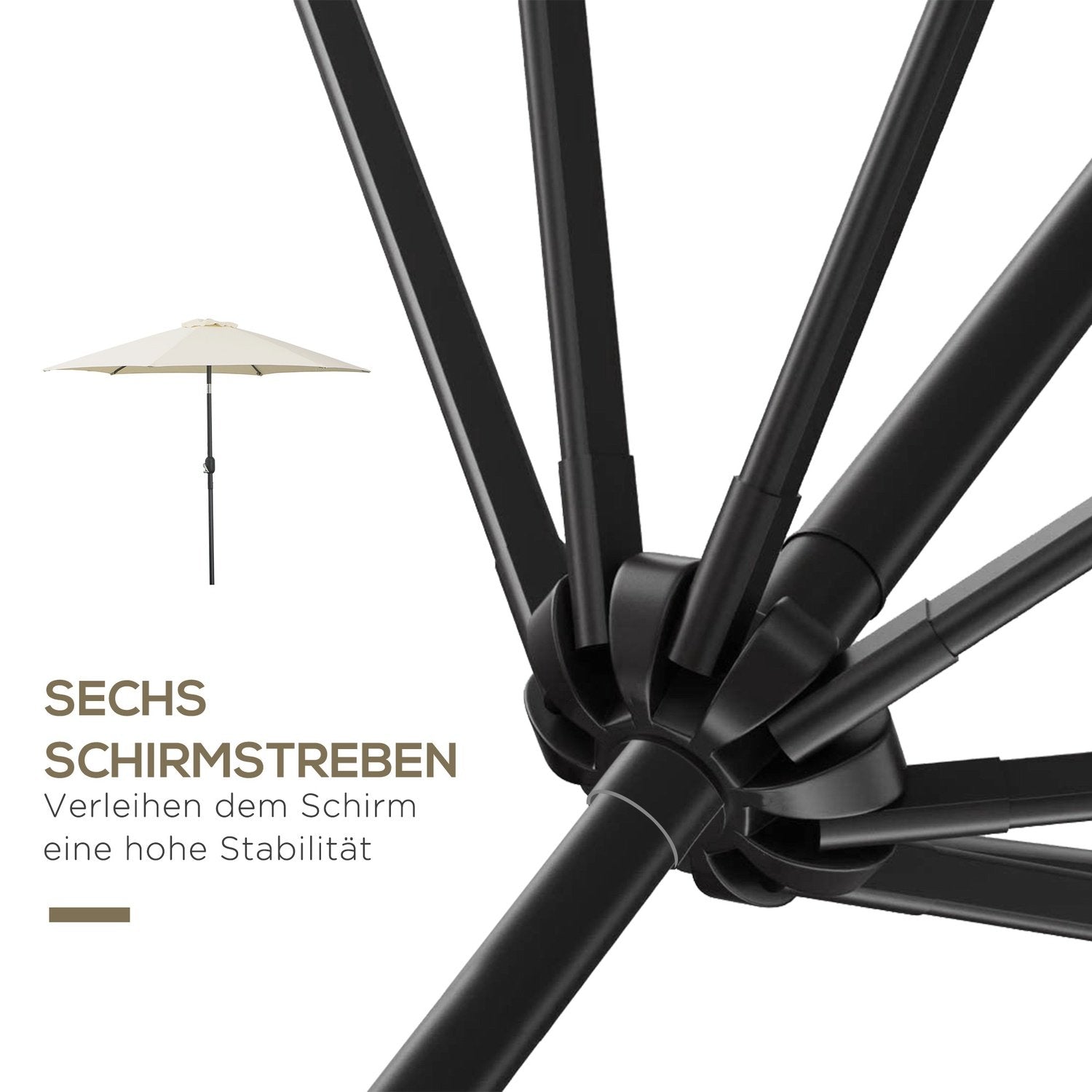 Foldeparaply Parasol Haveparaply Market Paraply Med Håndsving Aluminium 180/㎡ Polyester Beige ∅2,7 X 2,35 M