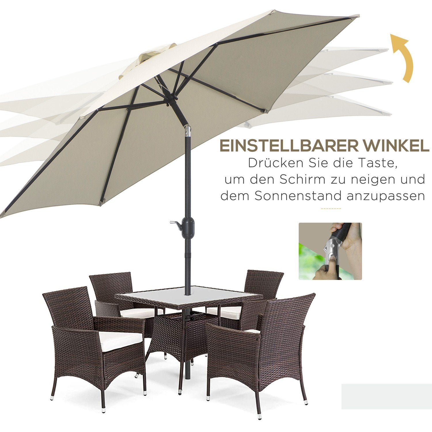 Foldeparaply Parasol Haveparaply Market Paraply Med Håndsving Aluminium 180/㎡ Polyester Beige ∅2,7 X 2,35 M