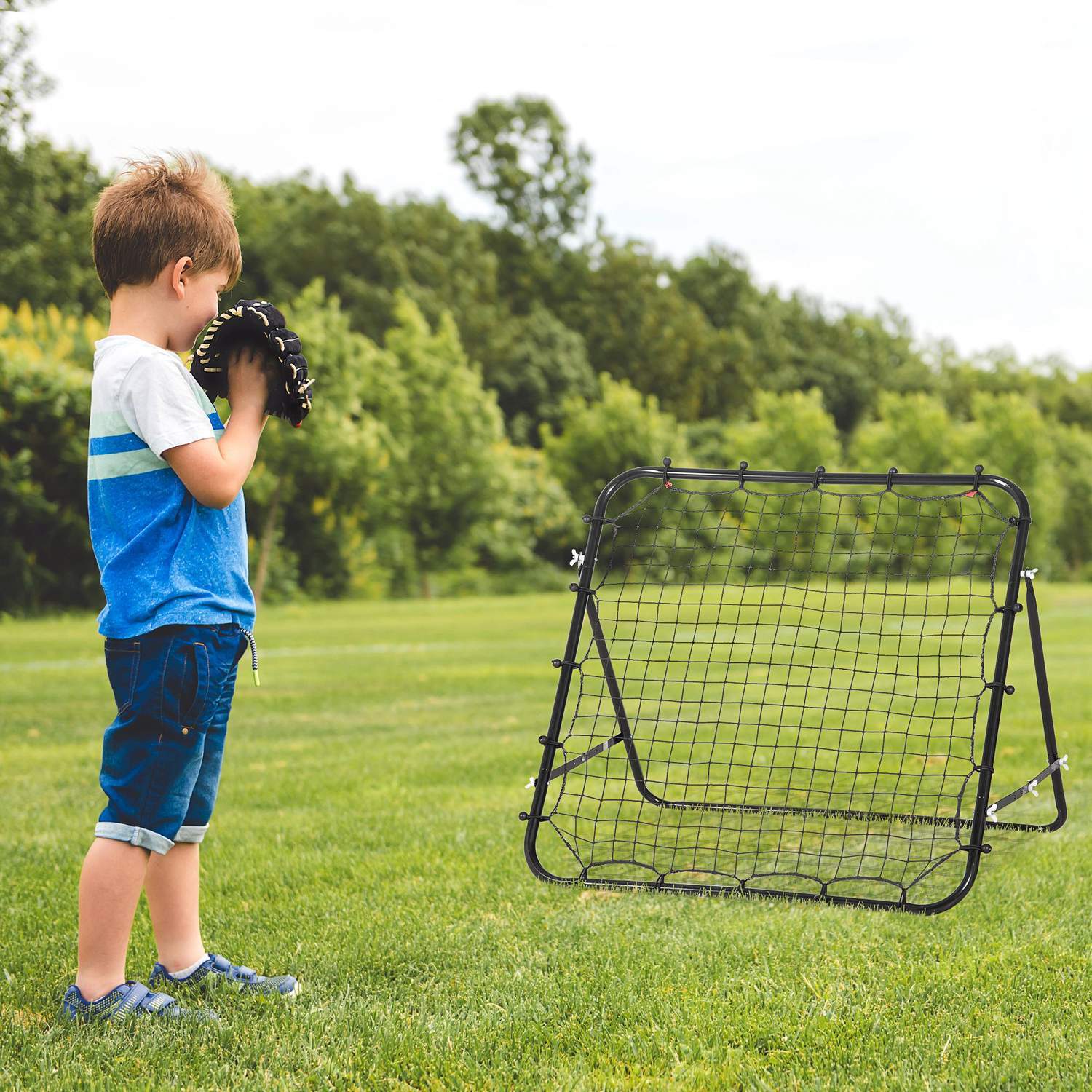 Football Rebounder Kickback Goal Rebound Vægnet lavet af metalrør+Pe, 96X80X96 Cm, Sort