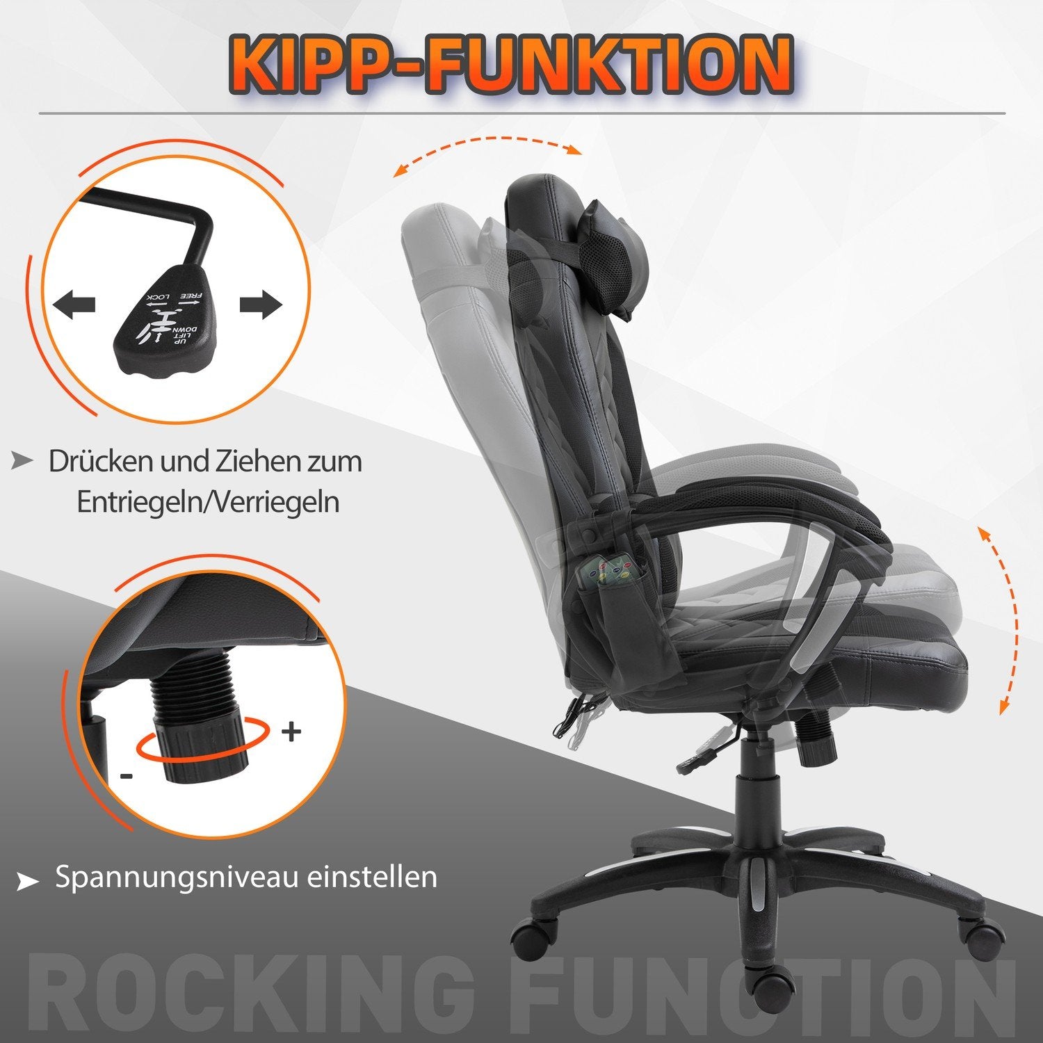 Gaming Chair Kontorsstol Med Värmefunktion 6 Vibrationspunkter Ergonomisk Snurrstol Massagestol Konstläder Svart B68 X D69 X H (108-117) Cm