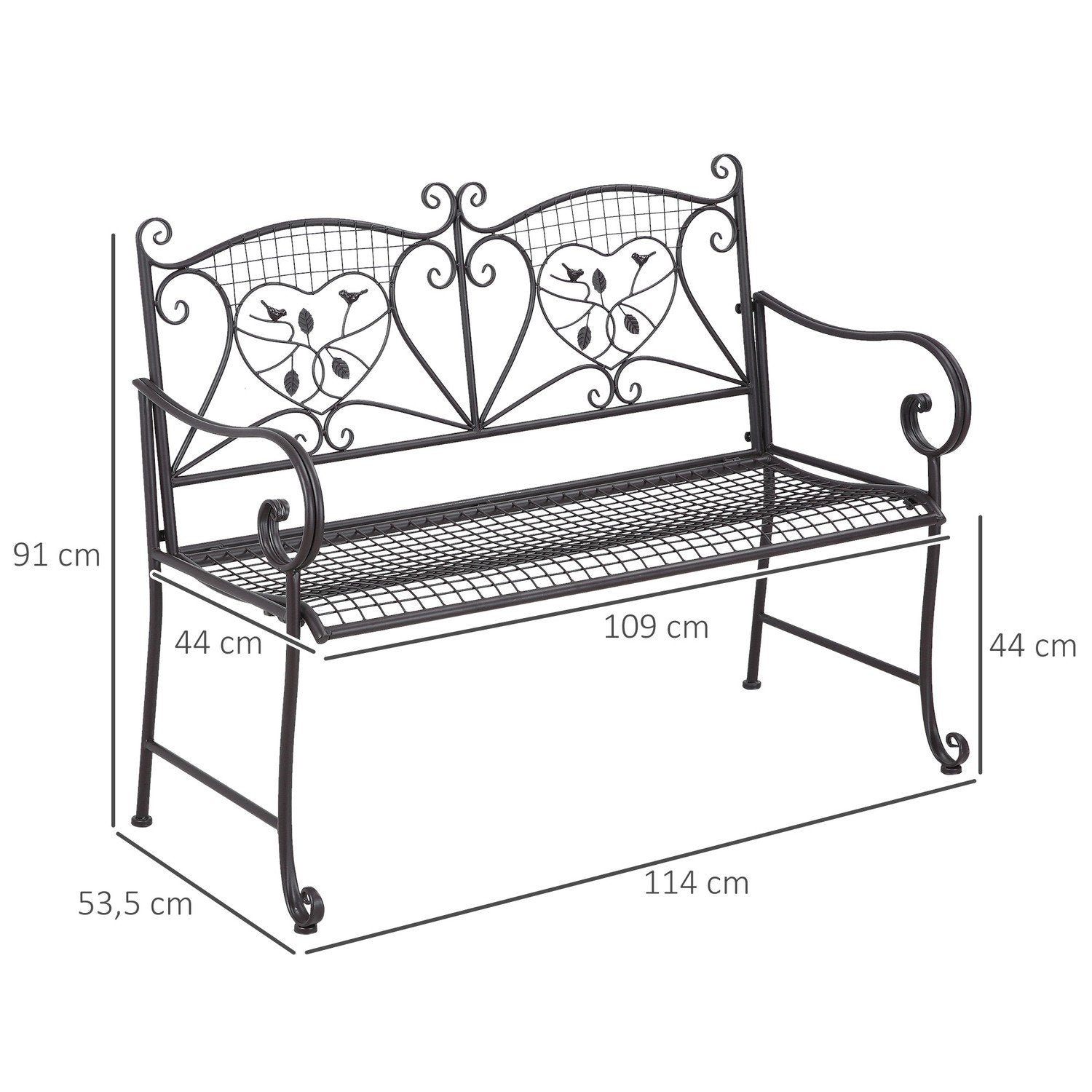 Havebænk 2-personers ryglæn Parkbænk Have vejrbestandig antik look metalkaffe 114 X 53,3 X 91 cm