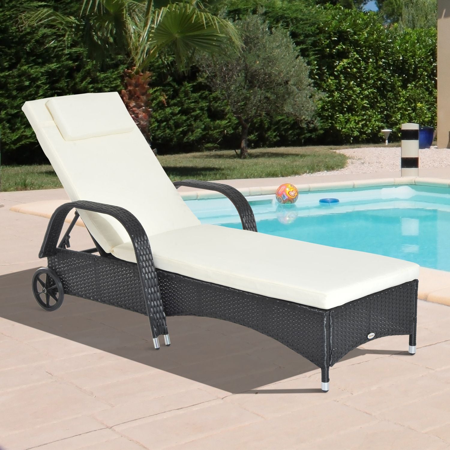 Trädgårdsmöbler Trädgårdsstol Solstol Mobil Med Dyna, Polyrattan + Metall, Svart, 200 X 73 X 30-103 Cm