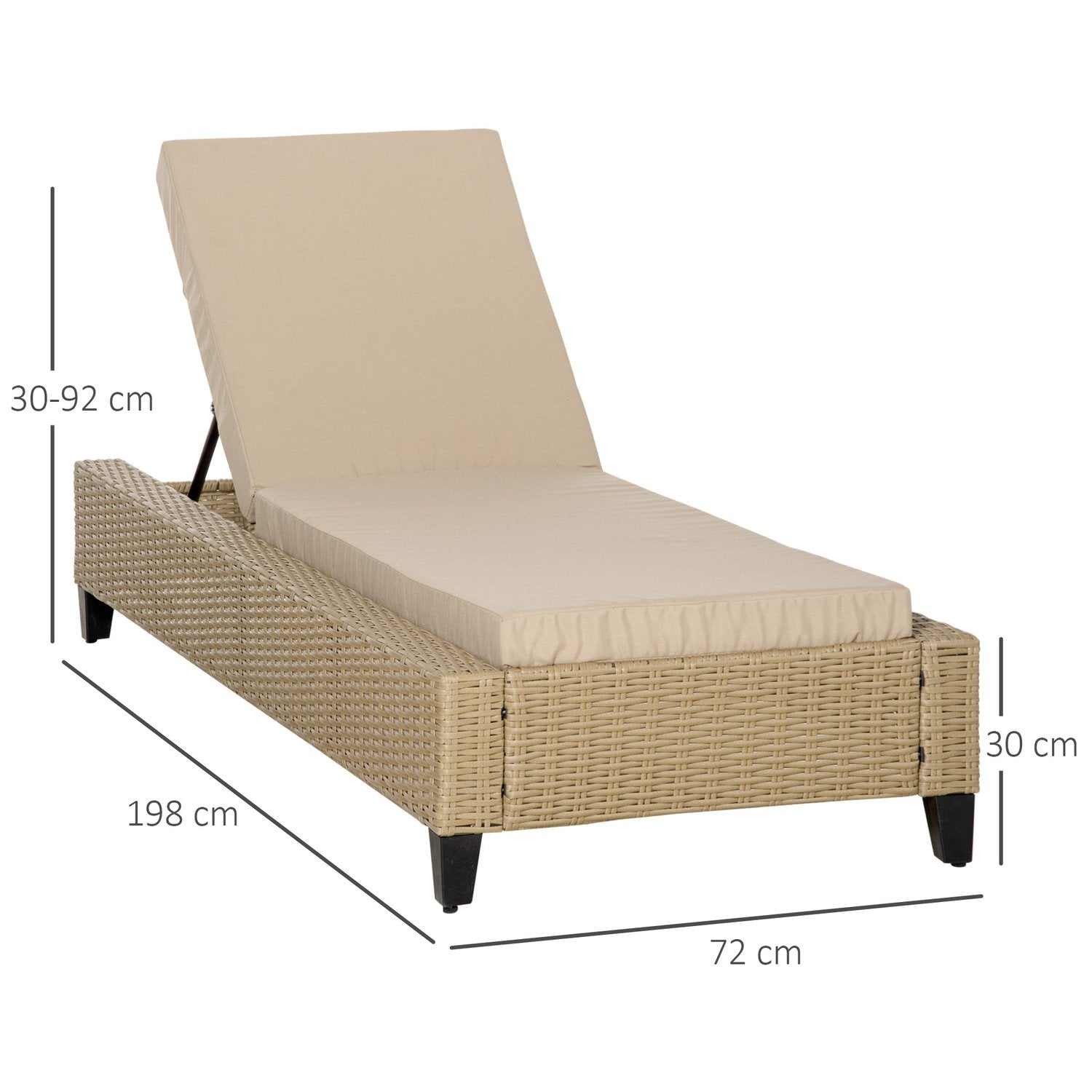 Trädgårdsmöbler Trädgårdsstol I Polyrattan Med Kuddar Solstol 5-Nivåer Justerbar Stål Khaki 72 X 198 X 30 Cm