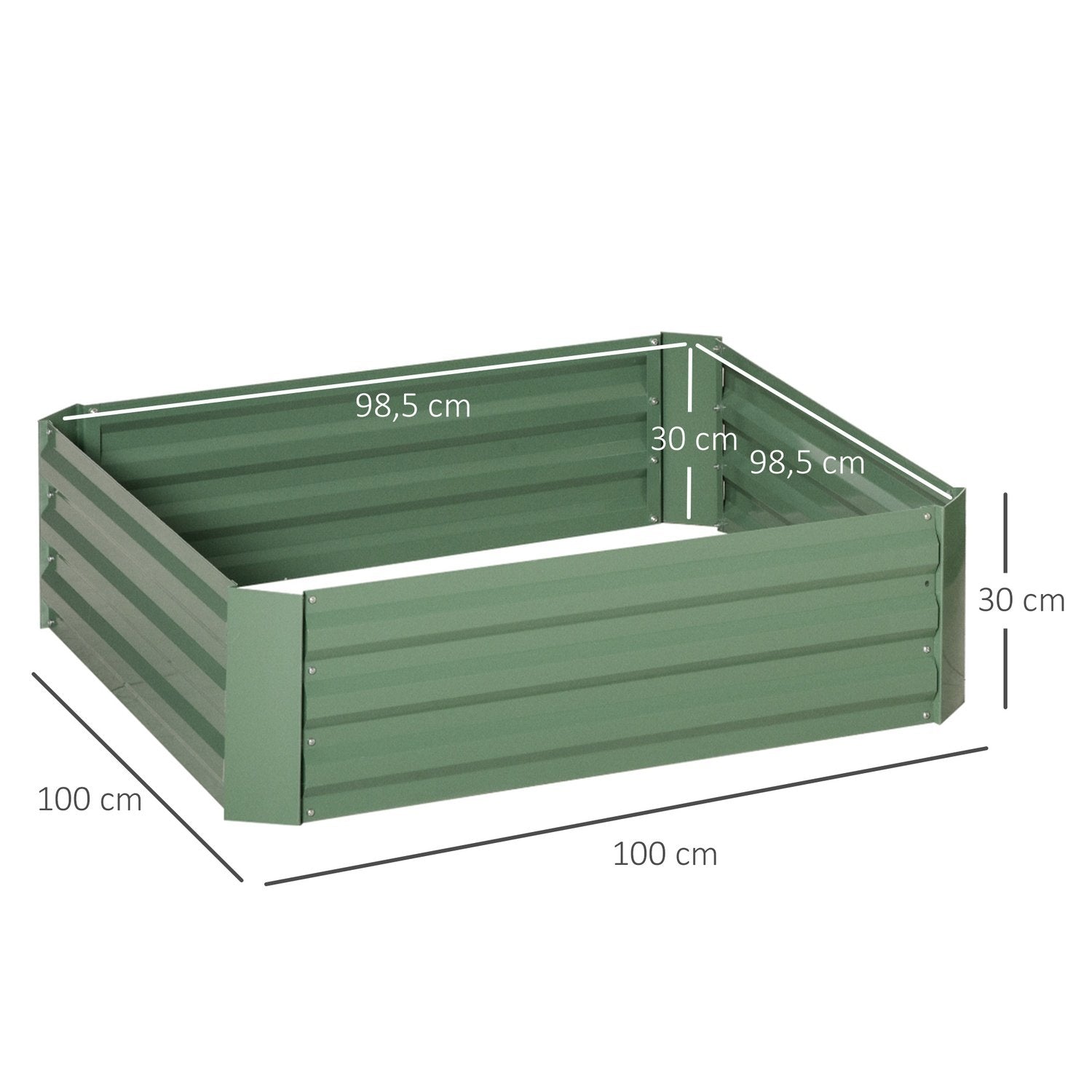 Haveseng og plantekasse i grøn, galvaniseret stål, 100X100X30 cm