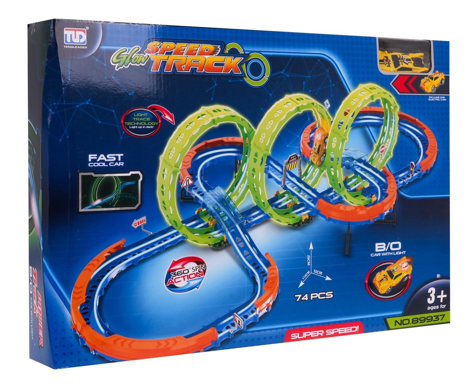 Glow-in-the-Dark Extreme Race Track med 74 dele