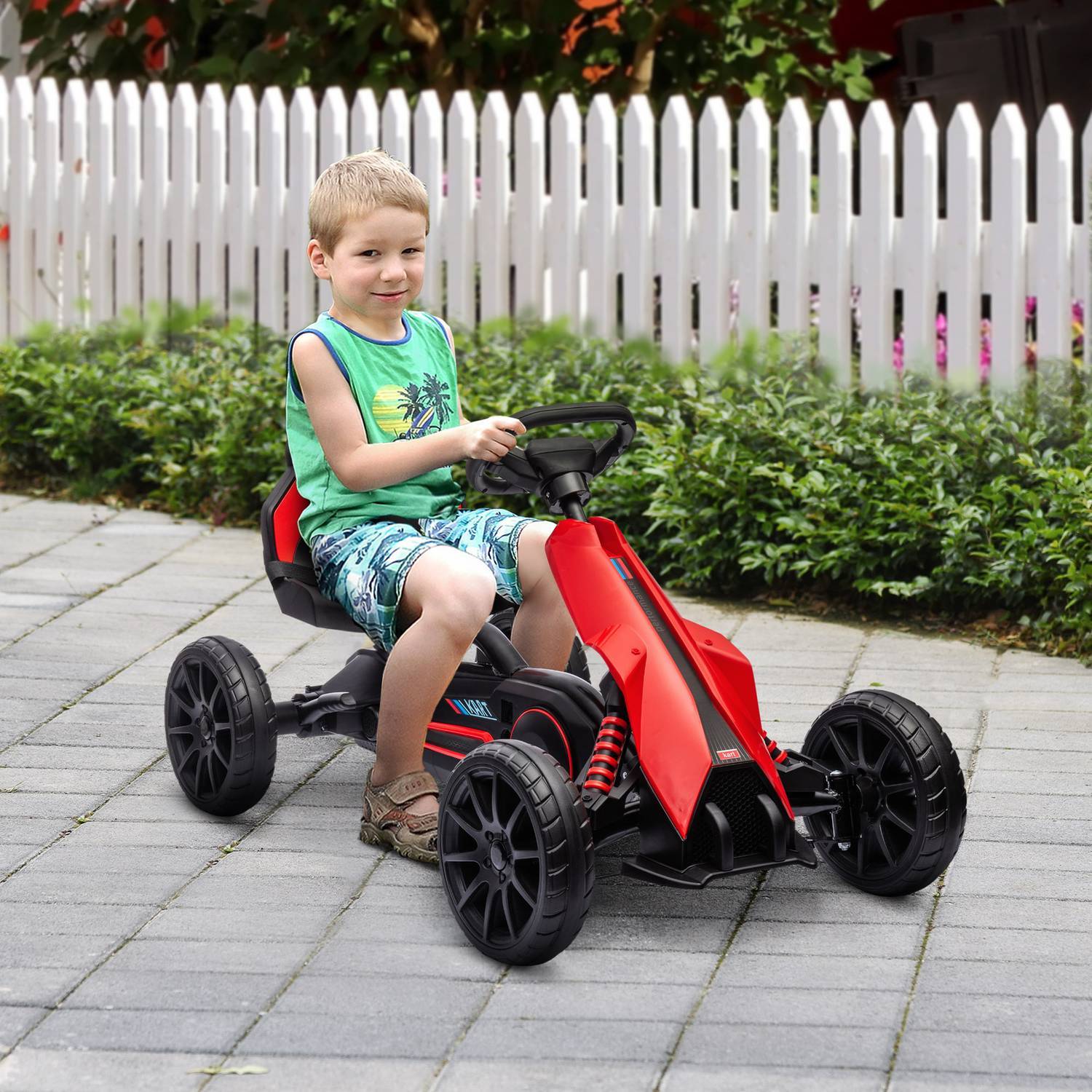 Go Kart, børnekøretøj med justerbart sæde, pedalbil, pedalbil med håndbremse, Kettcar til børn 3-8 år