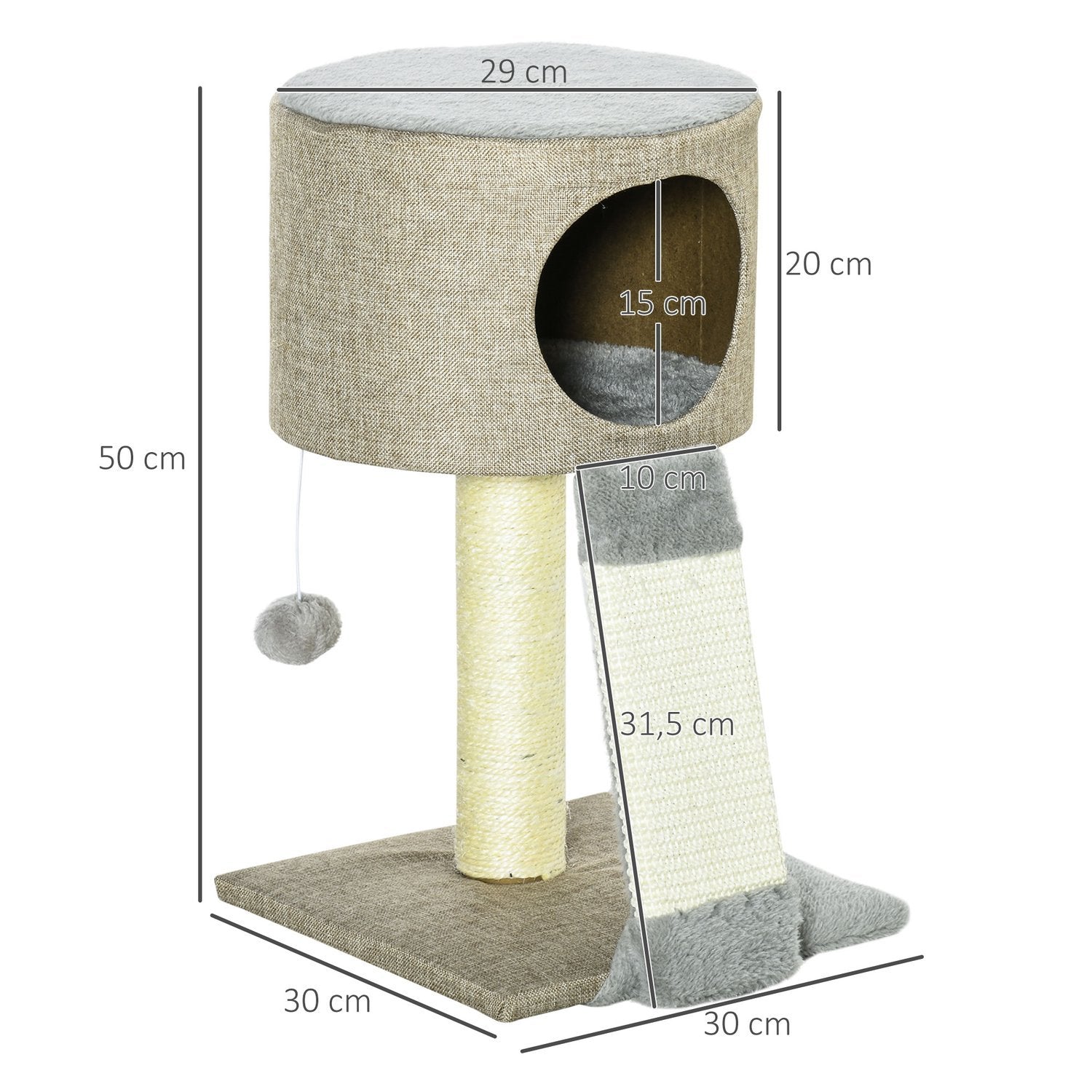 Cat Scratching Post Klätterträd Med Play Ball, Cat Box, Grå, 30X30X50Cm