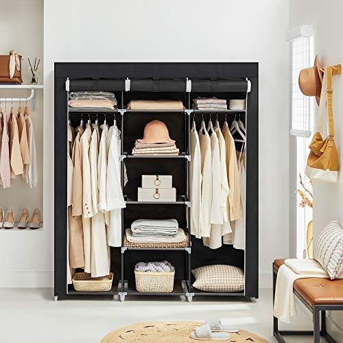 DIY stof garderobe med skinner, stor kapacitet, sort