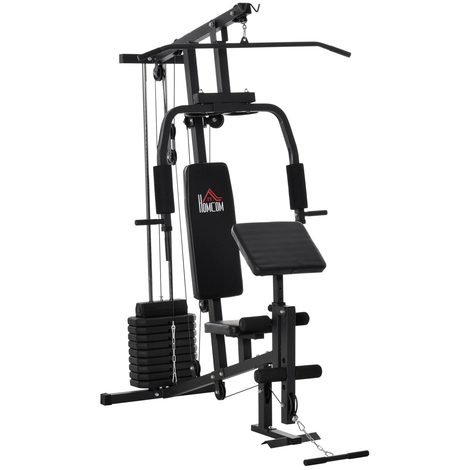 Gym Multigym Fitnessutrustning Fitnessstation Fitnesscenter Inklusive Vikter Med Rullstoppning Stål Konstläder Svart 148 X 108 X 207 Cm