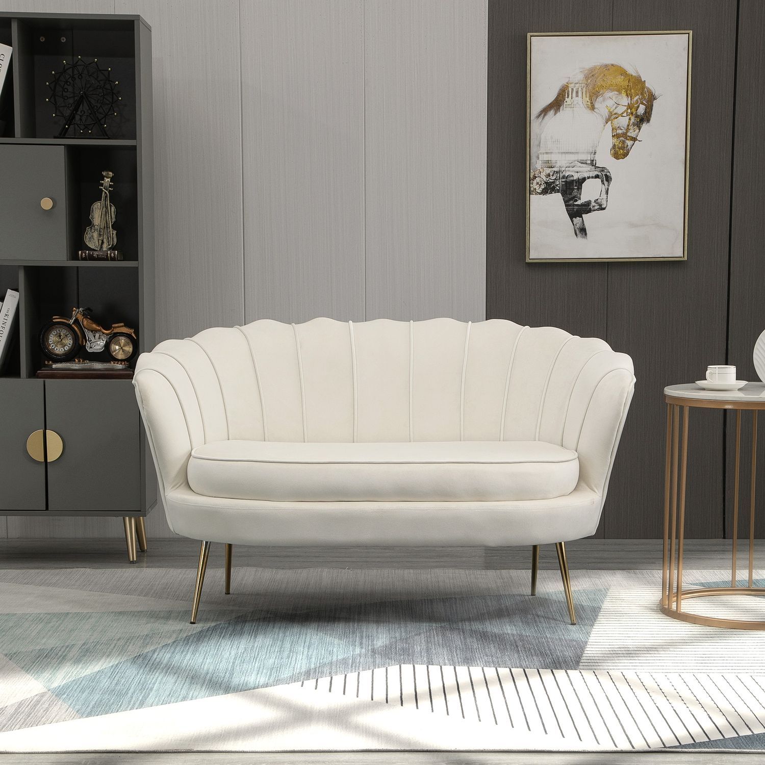 2-Pers Sofa Sofa Polstret Sofa Loveseat Armlæn Fløjl Op til 150 Kg Stue Soveværelse Creme 130X77X77Cm