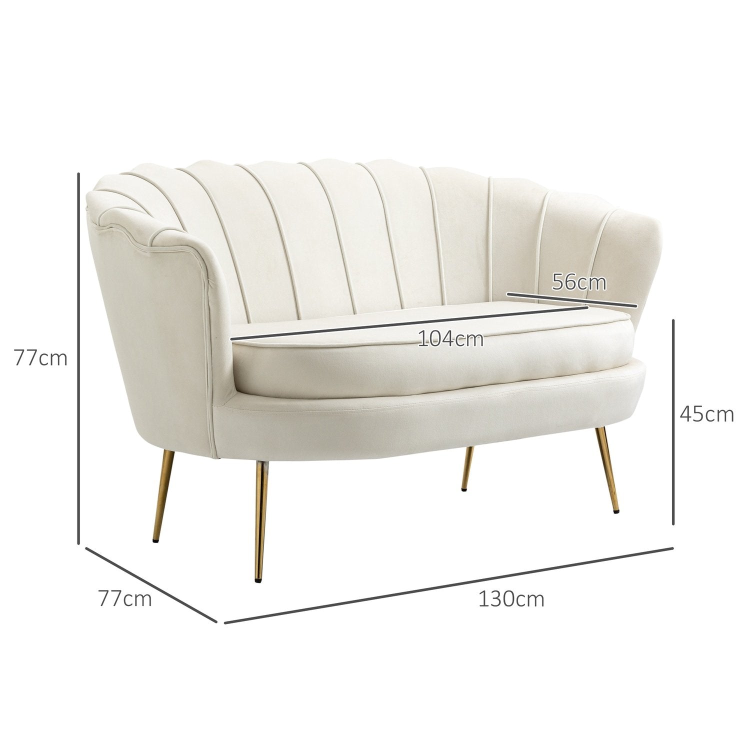 2-Pers Sofa Sofa Polstret Sofa Loveseat Armlæn Fløjl Op til 150 Kg Stue Soveværelse Creme 130X77X77Cm