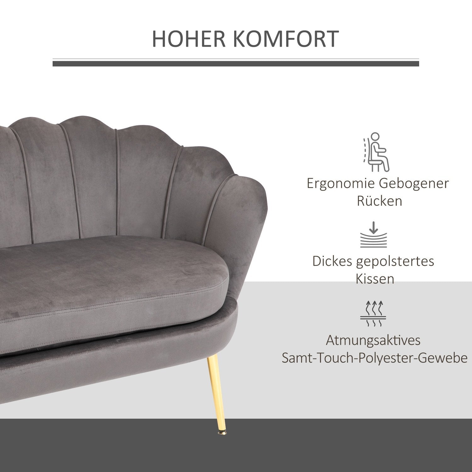 2-personers stofsofa, 2-personers loungesofa med bløde, generøse hynder, polstret sofa, siddepladser, polstrede møbler, designsofa, elegant fløjlspolyester