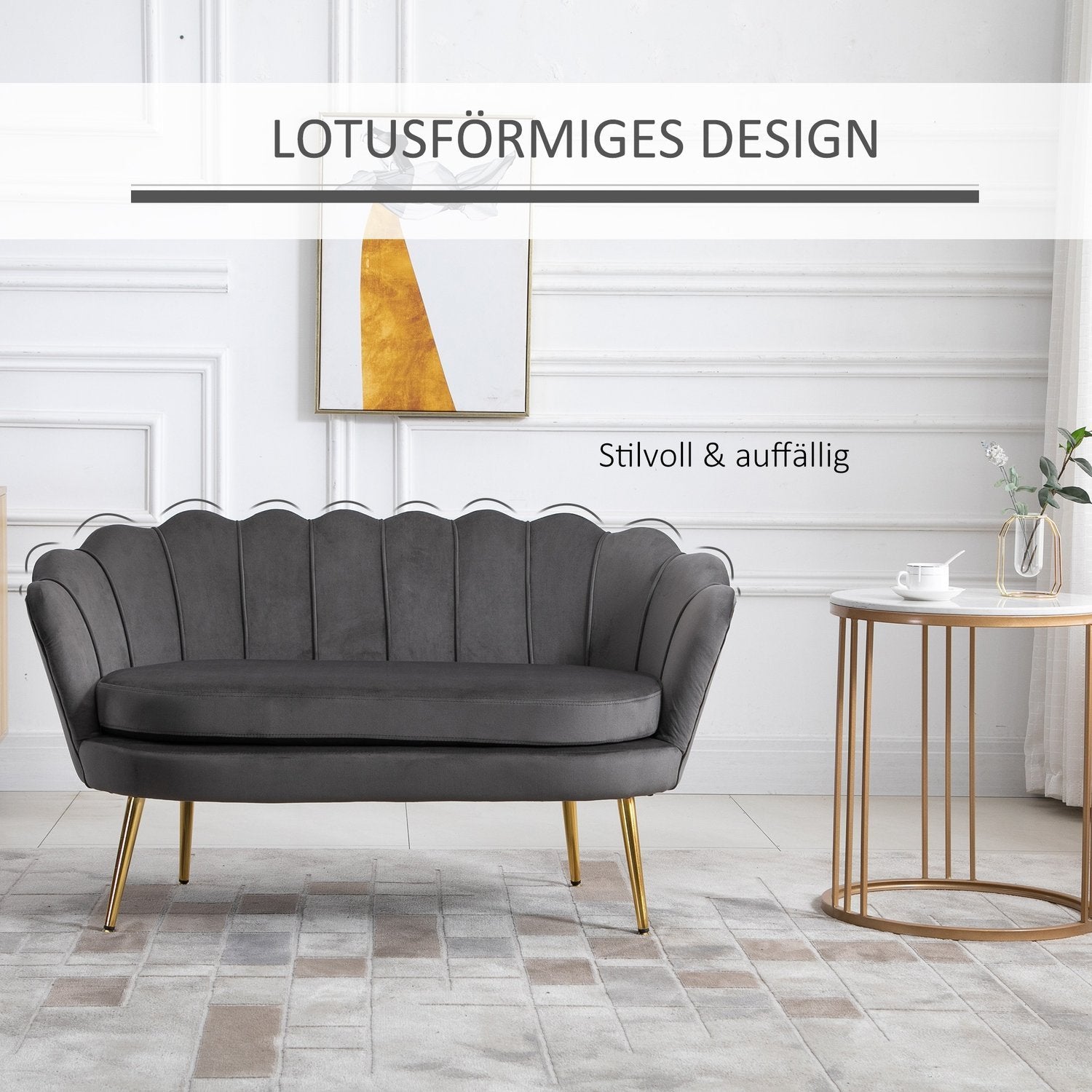 2-personers stofsofa, 2-personers loungesofa med bløde, generøse hynder, polstret sofa, siddepladser, polstrede møbler, designsofa, elegant fløjlspolyester