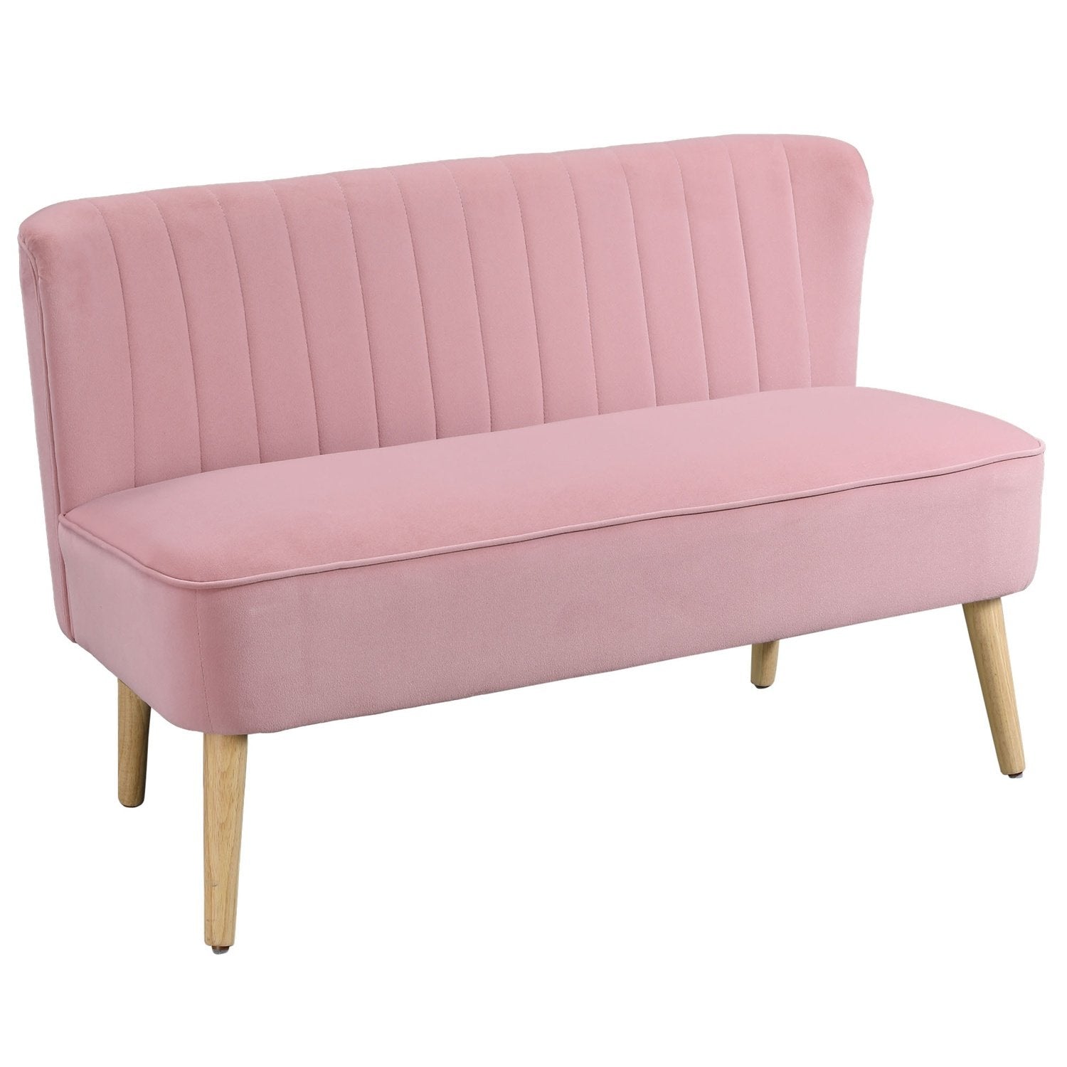 2-personers stofsofa, polstret sofa, dobbeltsofa, siddemøbler, loungesofa, træ, skum, fløjlslignende polyester, pink, 117 x 56,5 x 77 cm