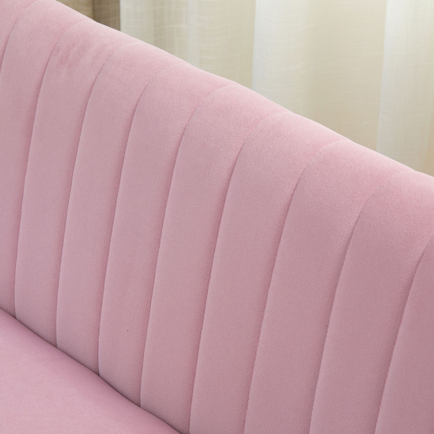 2-personers stofsofa, polstret sofa, dobbeltsofa, siddemøbler, loungesofa, træ, skum, fløjlslignende polyester, pink, 117 x 56,5 x 77 cm