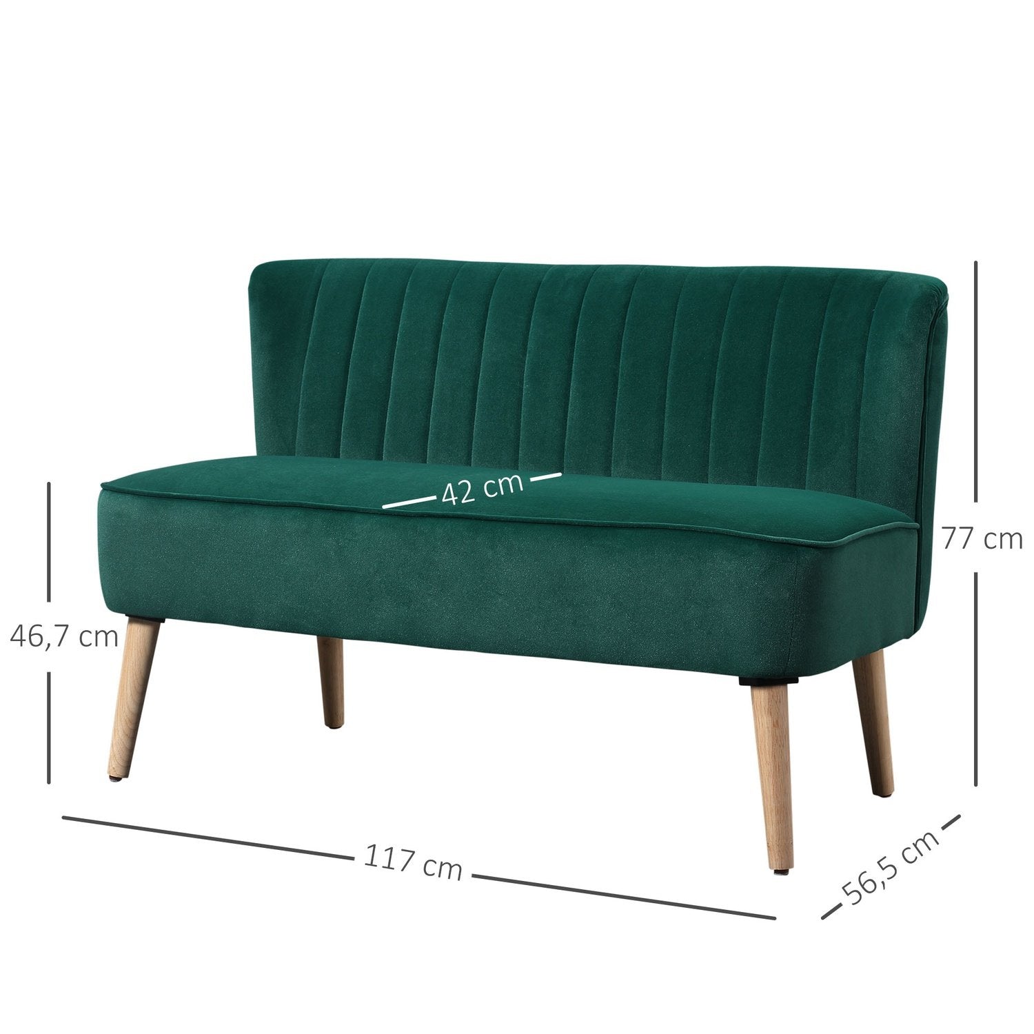 2-Sits Loungesoffa Tvåsitssoffa Trä Sammetsliknande Polysterskum Mörkgrön 117 X 56,5 X 77 Cm