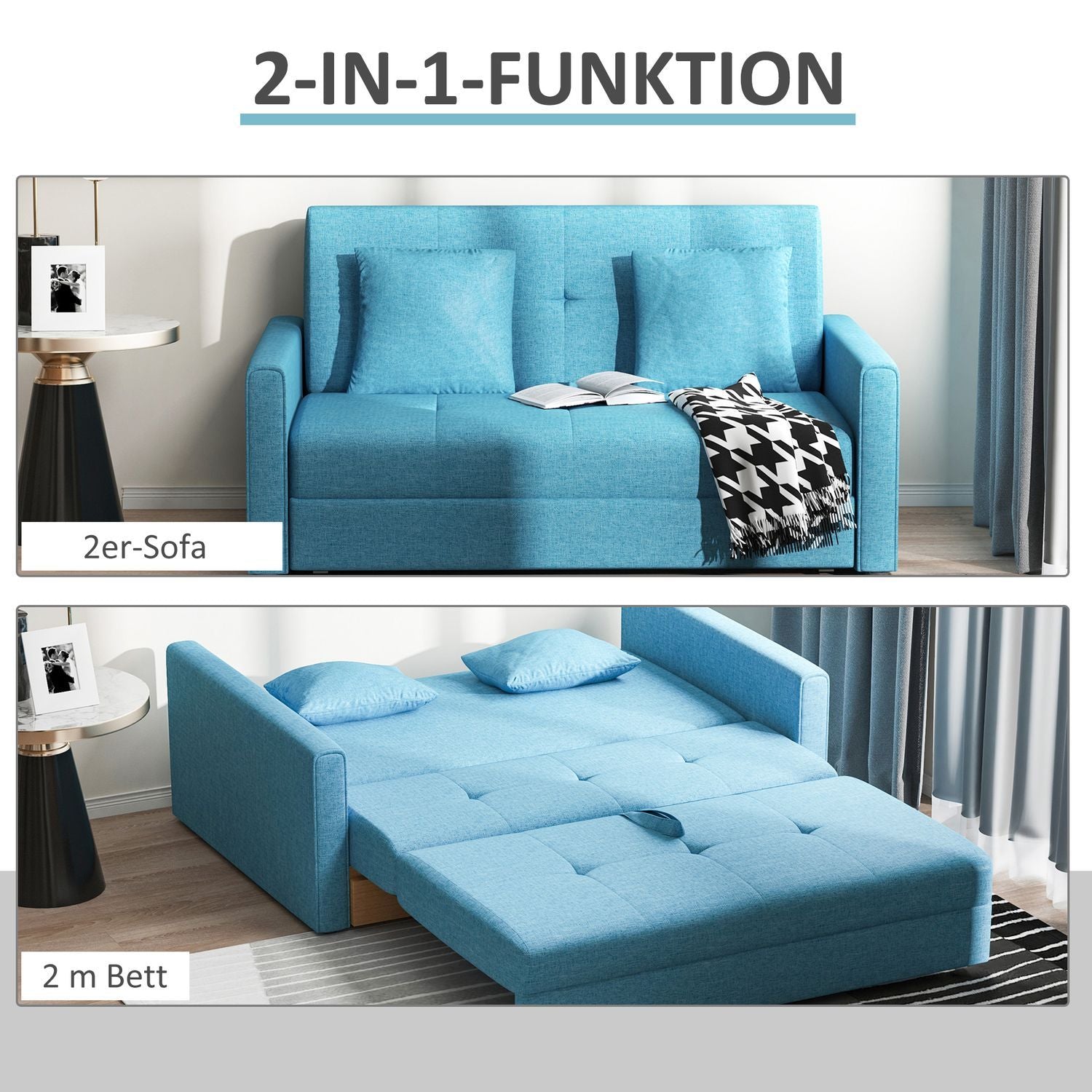 2-Sits Bäddsoffa Med Sängfunktion, Förvaringsutrymme, För Vardagsrum, Polycotton, Trä, Ljusgrå