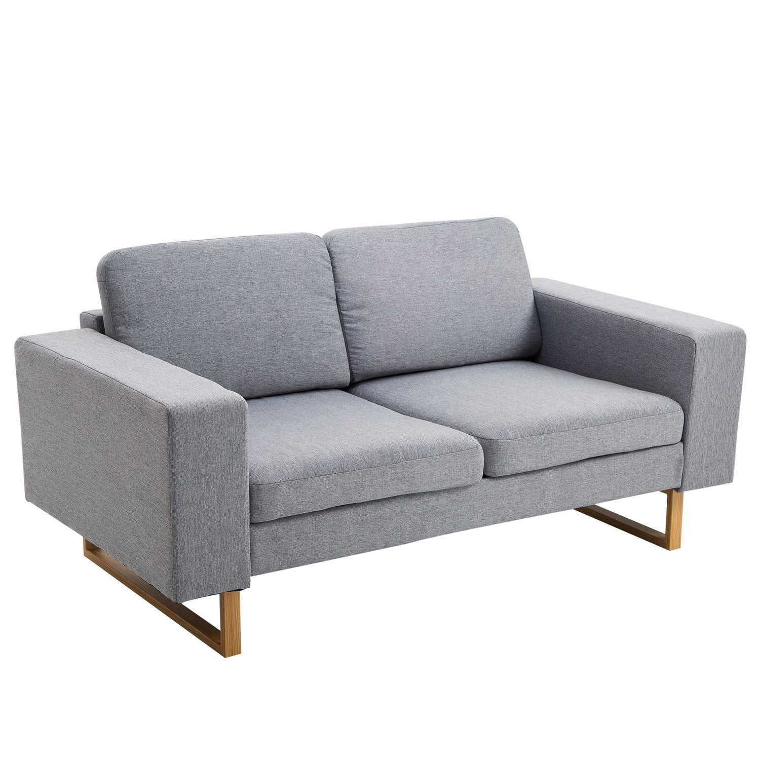 2-personers sofa, hjørnesofa, polstret sofa, stofsofa, siddemøbler, træ, lysegrå