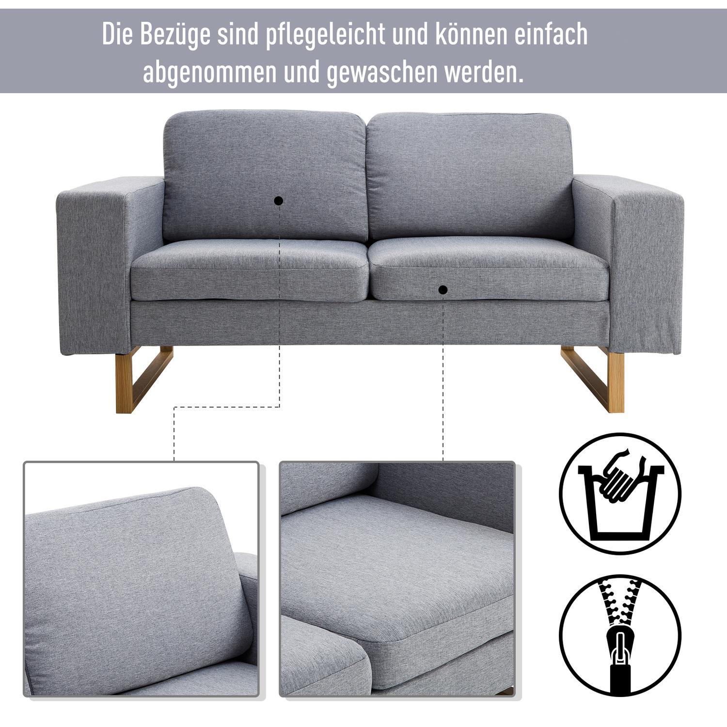 2-personers sofa, hjørnesofa, polstret sofa, stofsofa, siddemøbler, træ, lysegrå