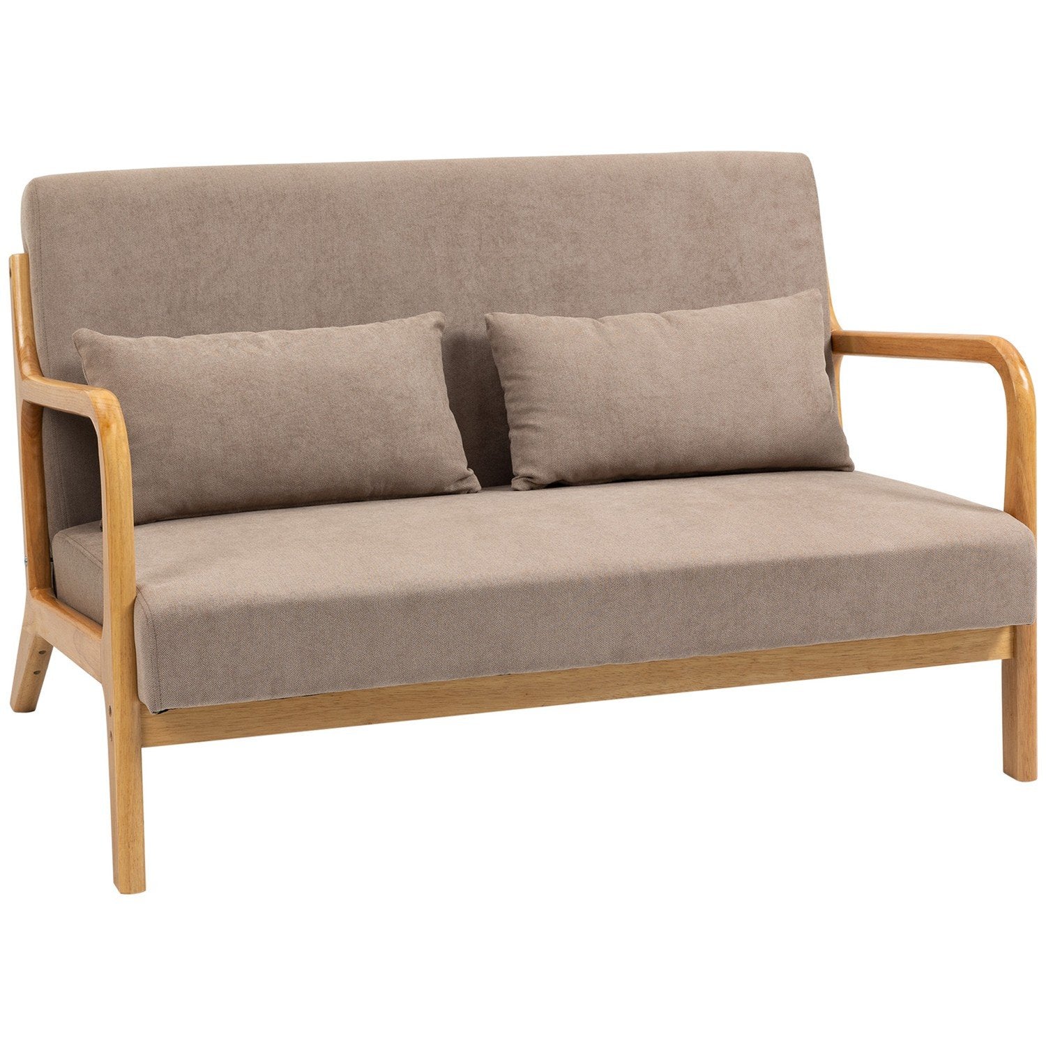 2-personers sofa Loveseat 2-personers med puder og fløjlslook Gummitræ, Lysegrå, 122 X 71 X 76 Cm