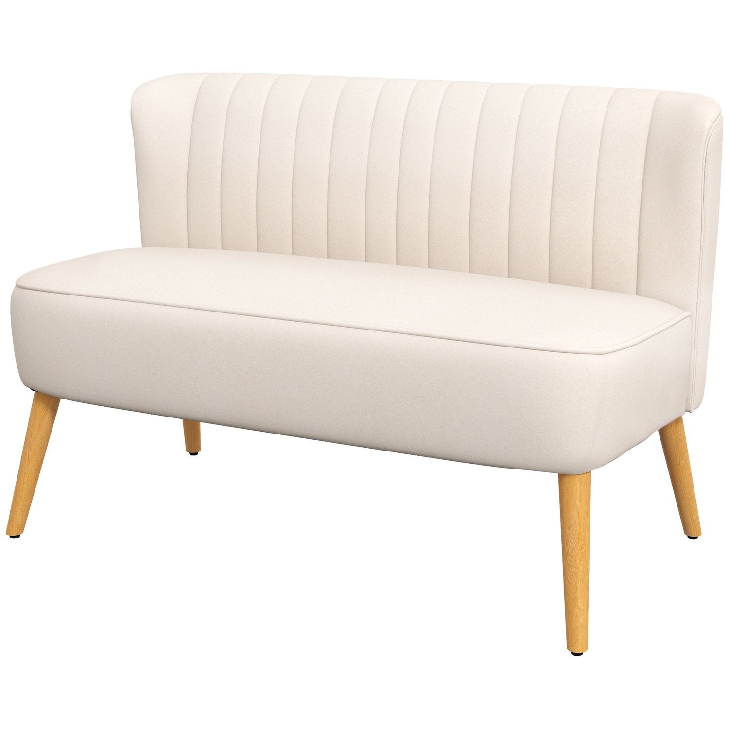 2-personers sofa, Loveseat med hørlook, dobbelt sofa med træben, bæreevne op til 150 kg, cremehvid, 117 x 56,5 x 77 cm