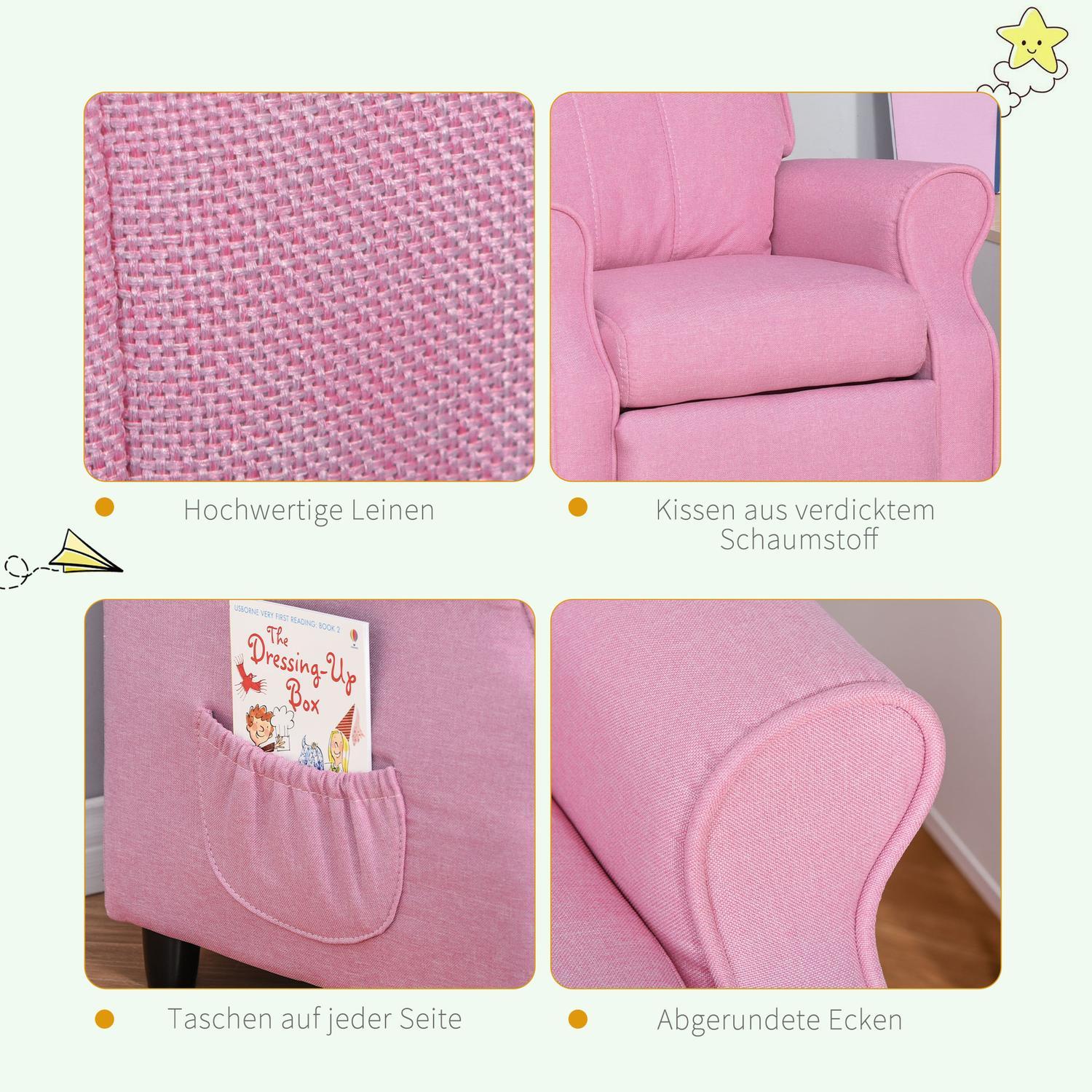 Justerbar Barnsoffa Med Fotstöd, Bekväm Barnfåtölj För 3-5 År, Rosa, 58X53X70Cm, Perfekt För Pojkar Och Flickor