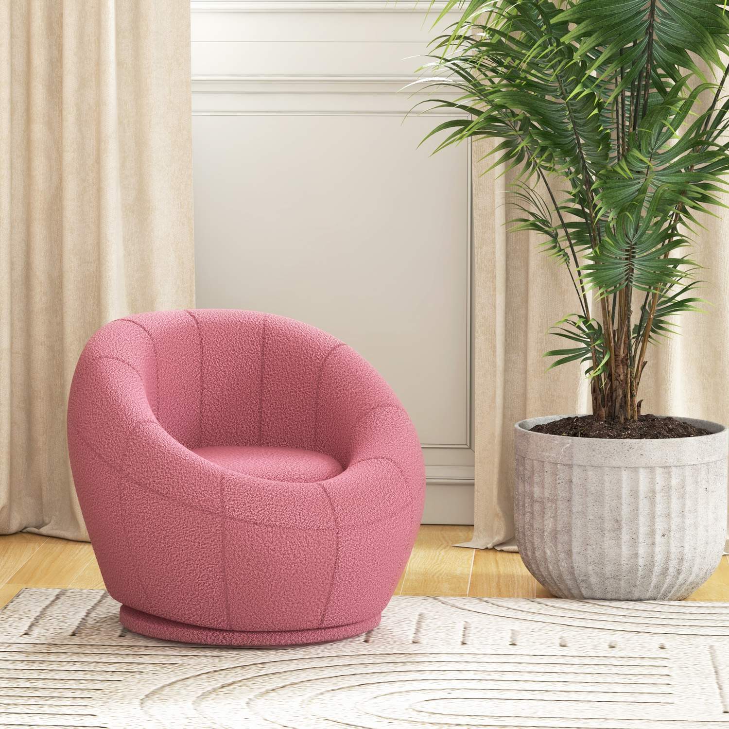 Fåtölj Roterbar Lounge Chair Enkelstol Plyschstol Maximal Belastning 120 Kg Rosa