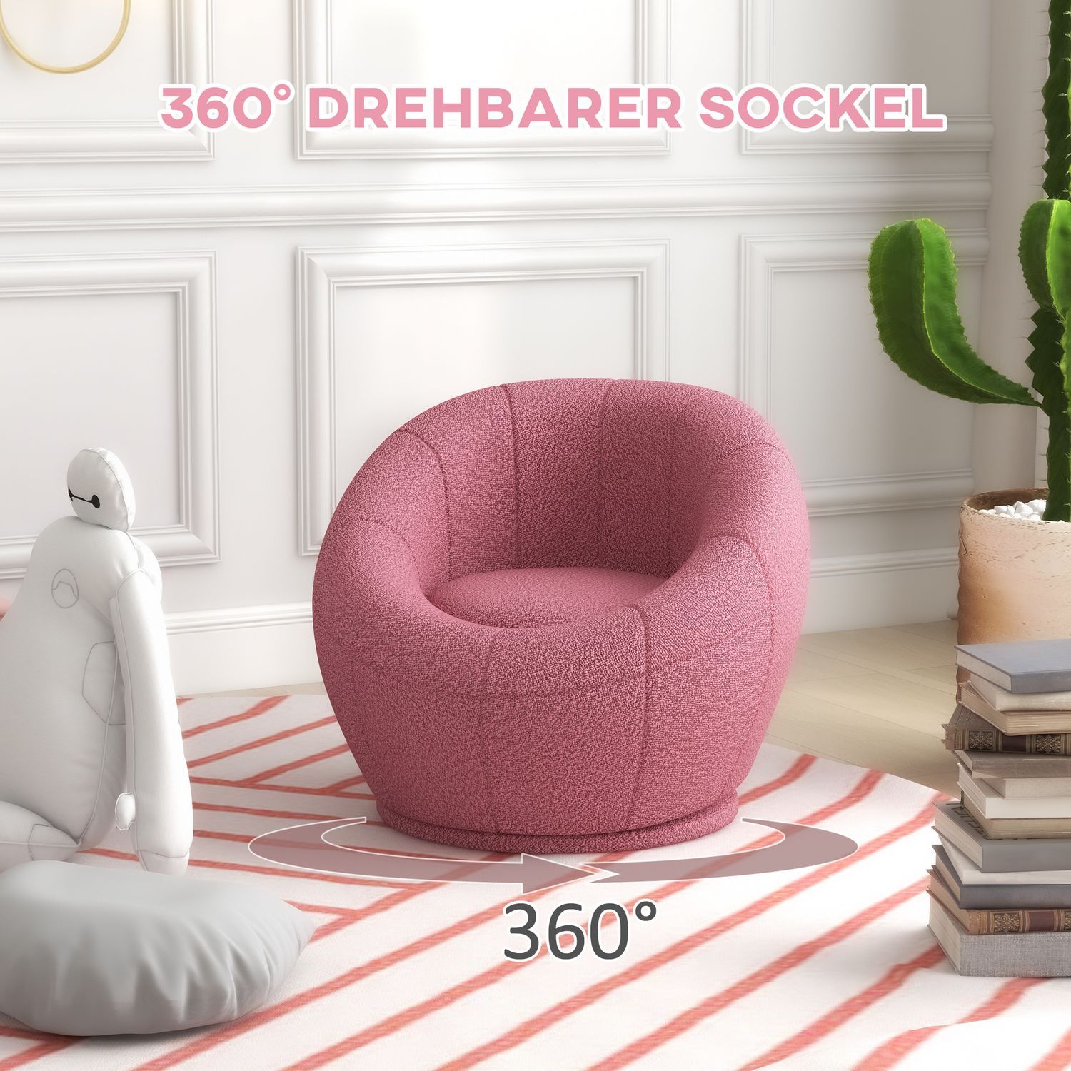 Fåtölj Roterbar Lounge Chair Enkelstol Plyschstol Maximal Belastning 120 Kg Rosa