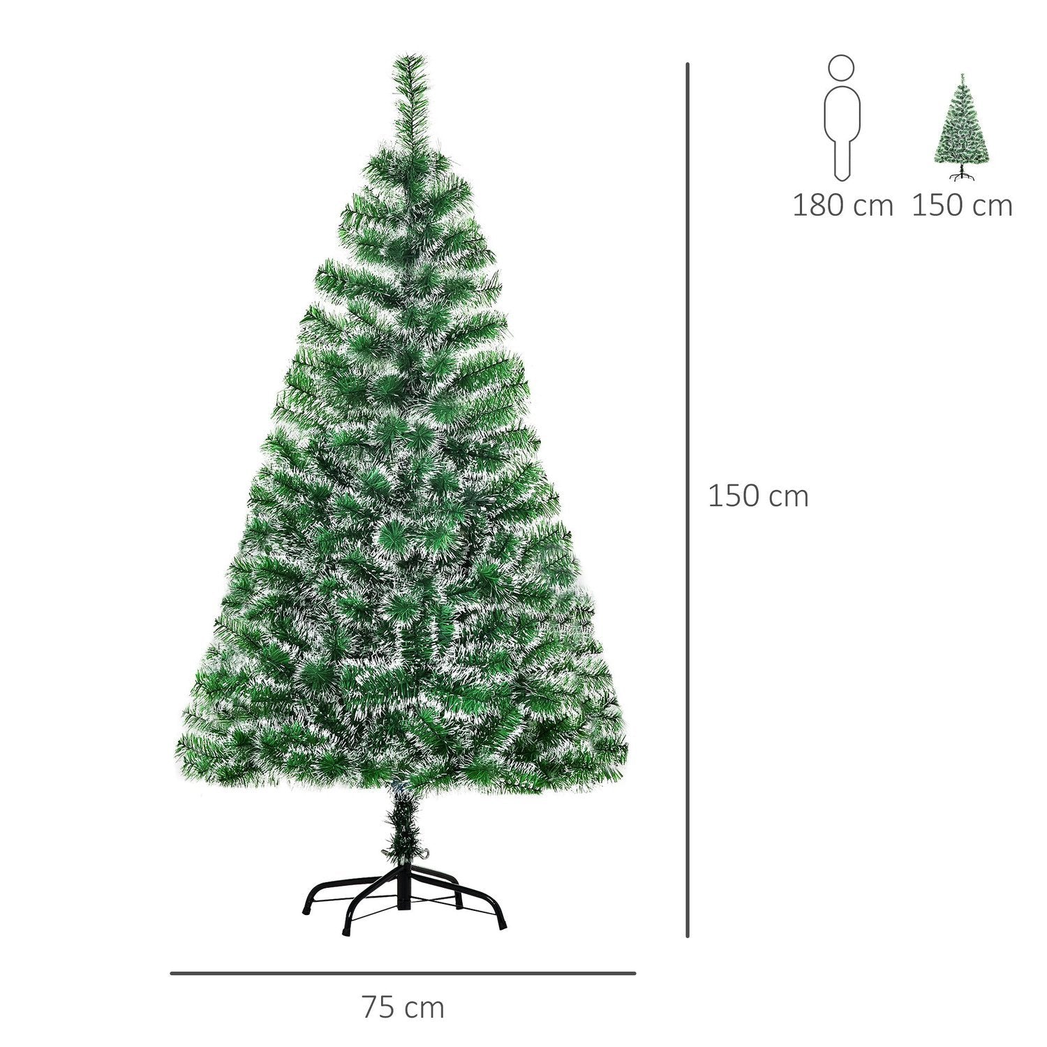 Kunstigt juletræ 1,5 M juletræ 416 grene Metalfod Pet Grøn