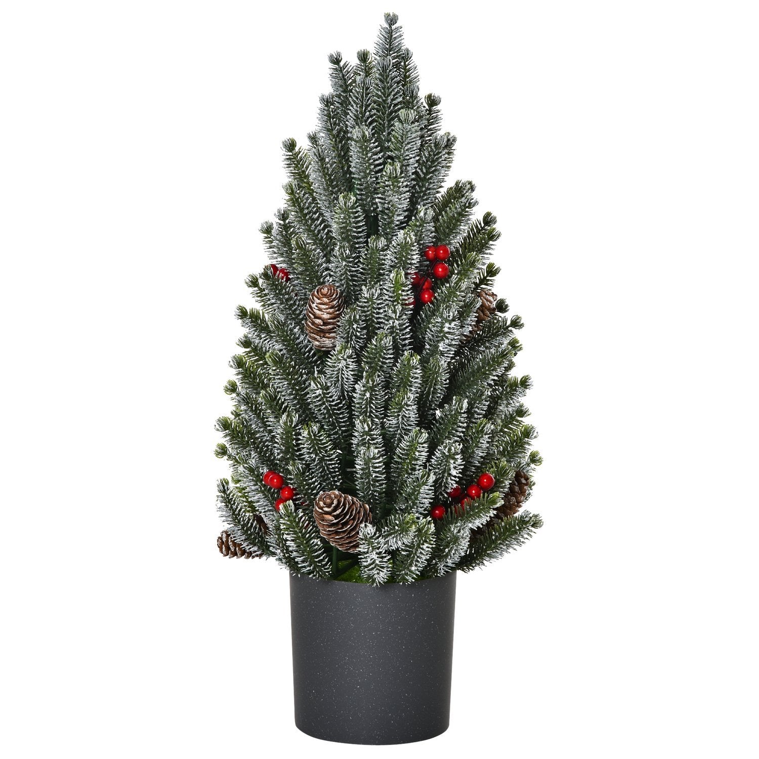 Kunstigt juletræsbord juletræ 170 grene snedækket design med plastikbund Bær kogler Pe Pvc Ø27 ​​​​X 47 Cm