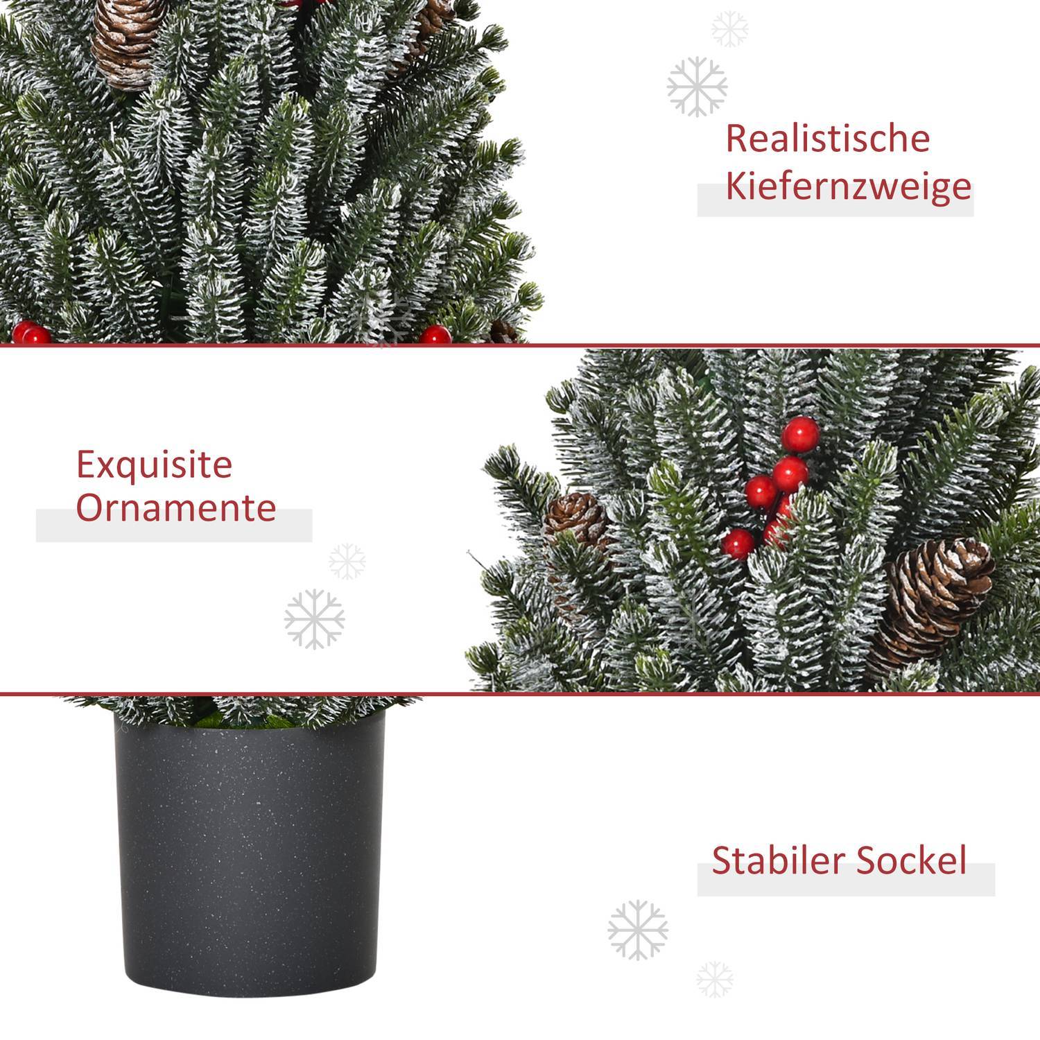 Kunstigt juletræsbord juletræ 170 grene snedækket design med plastikbund Bær kogler Pe Pvc Ø27 ​​​​X 47 Cm