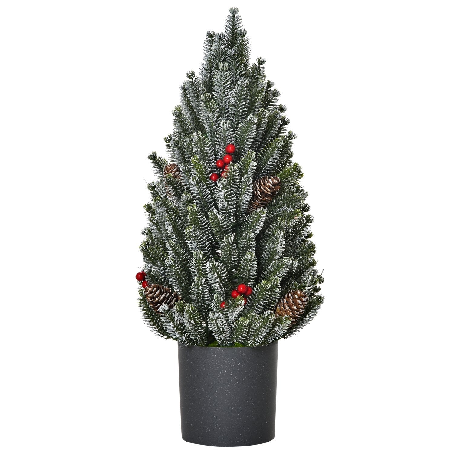 Kunstigt juletræsbord juletræ 170 grene snedækket design med plastikbund Bær kogler Pe Pvc Ø27 ​​​​X 47 Cm